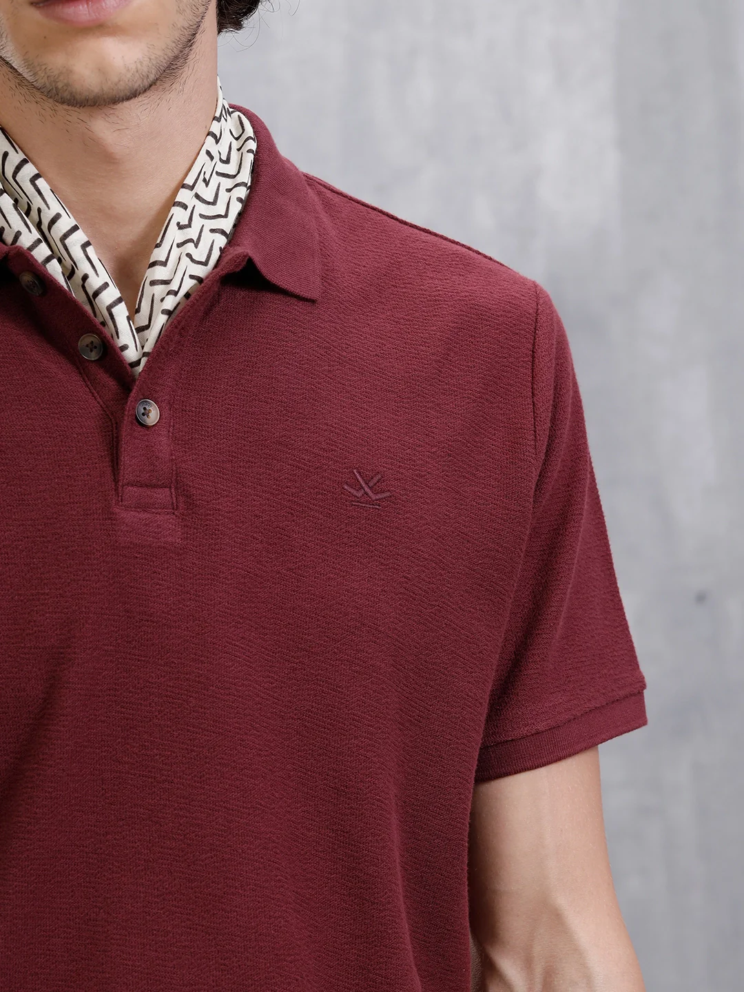Solid Crinkle Texture Polo T-Shirt | Maroon - Image 8