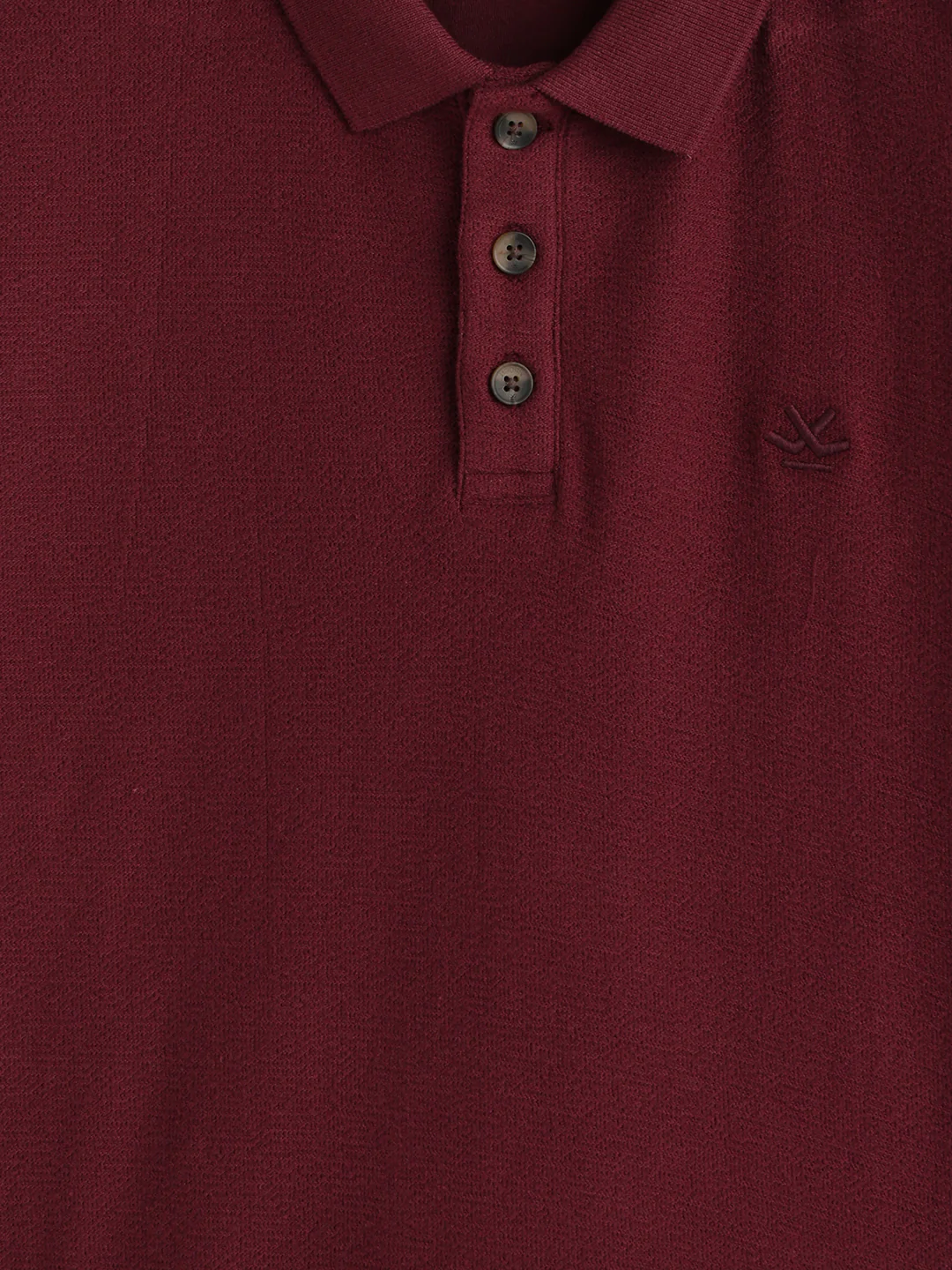 Solid Crinkle Texture Polo T-Shirt | Maroon - Image 9