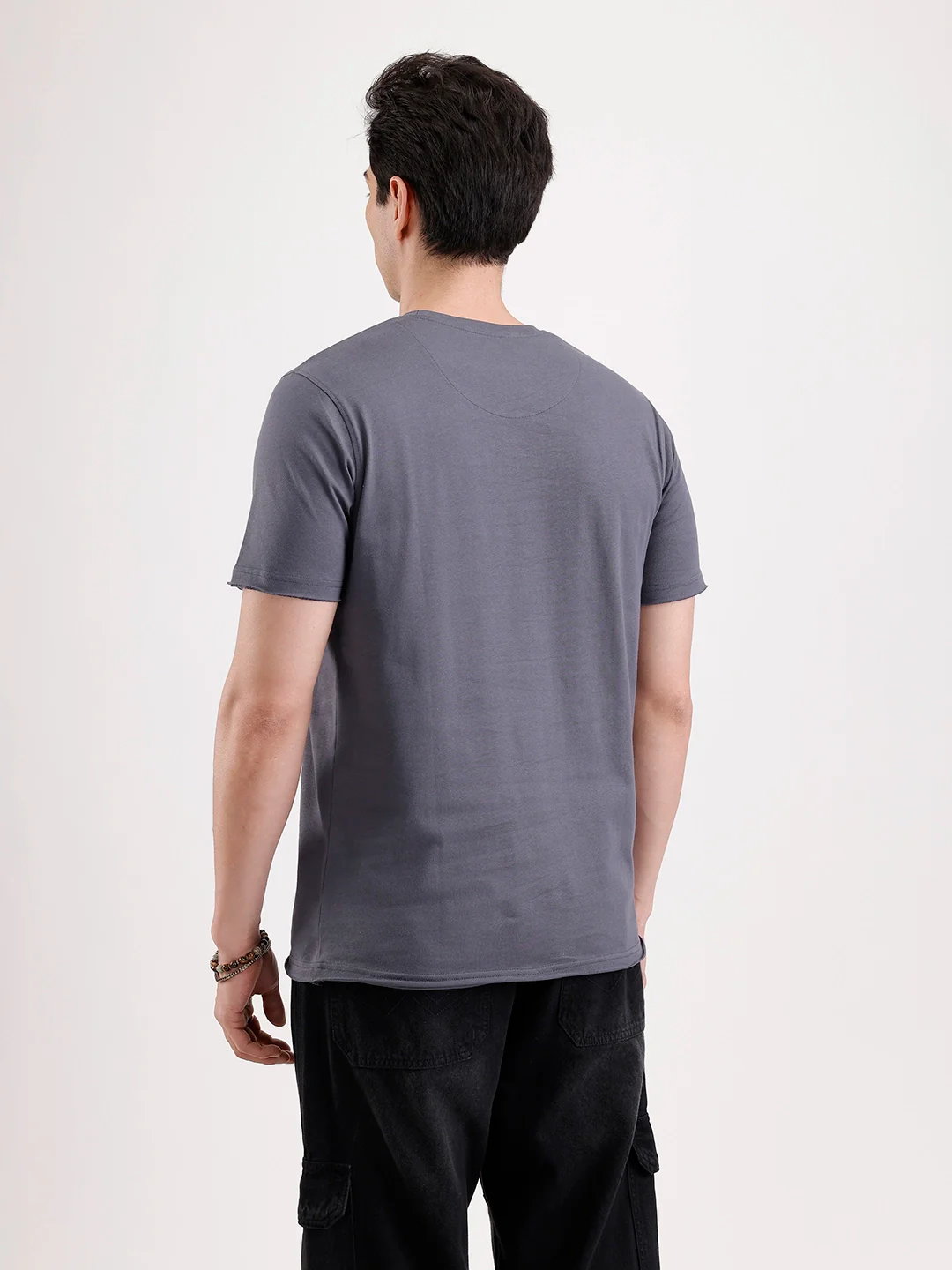 Solid Embroidery Patch T-Shirt   |  Grey - Image 3