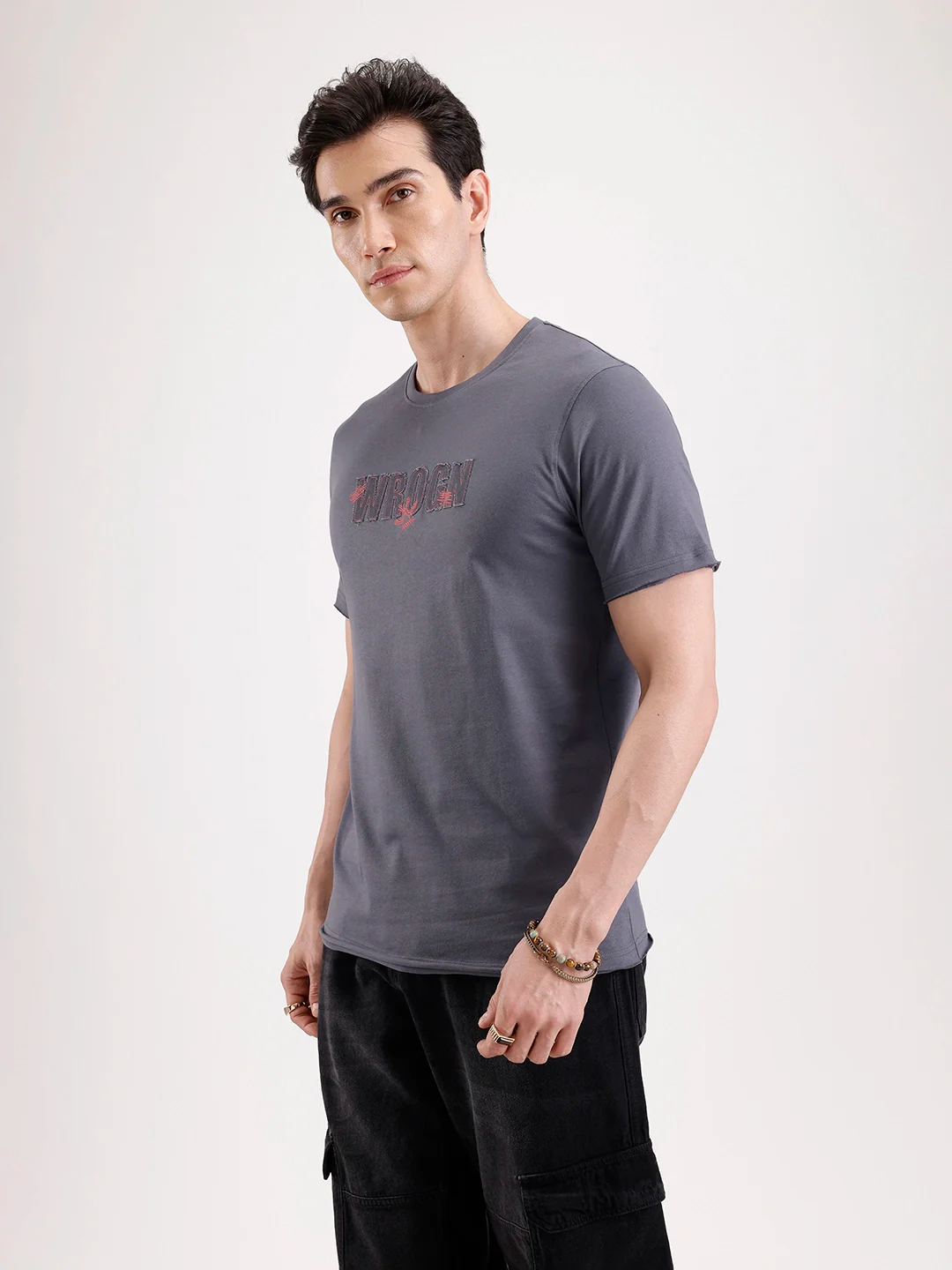 Solid Embroidery Patch T-Shirt   |  Grey - Image 4