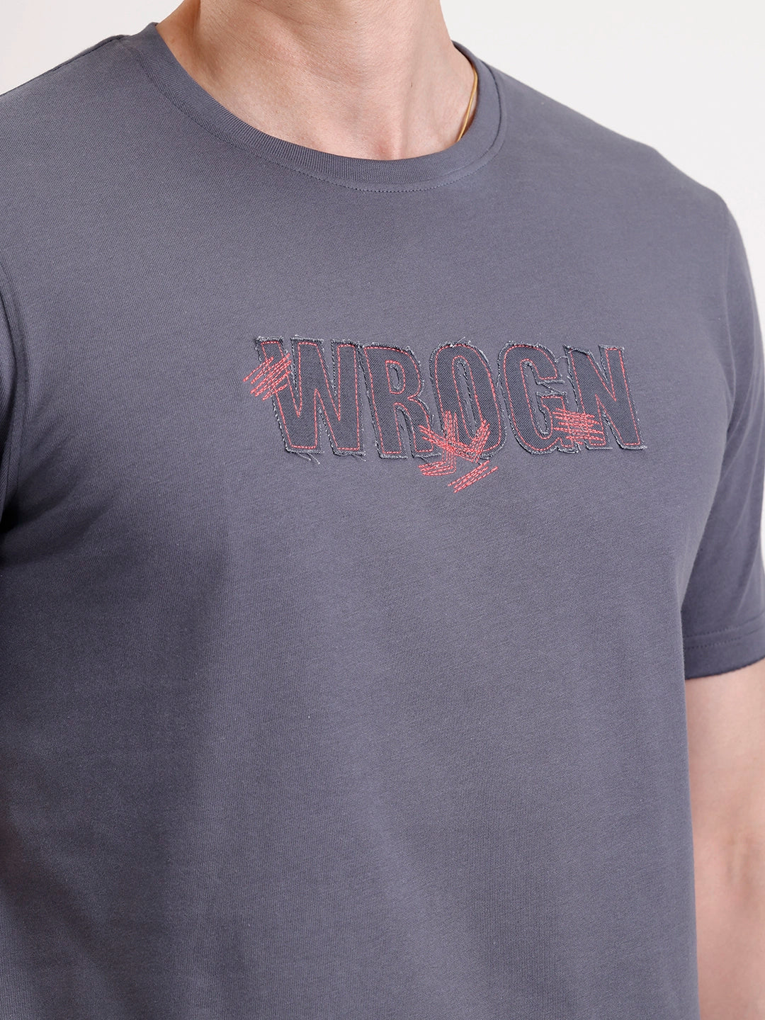 Solid Embroidery Patch T-Shirt   |  Grey - Image 5