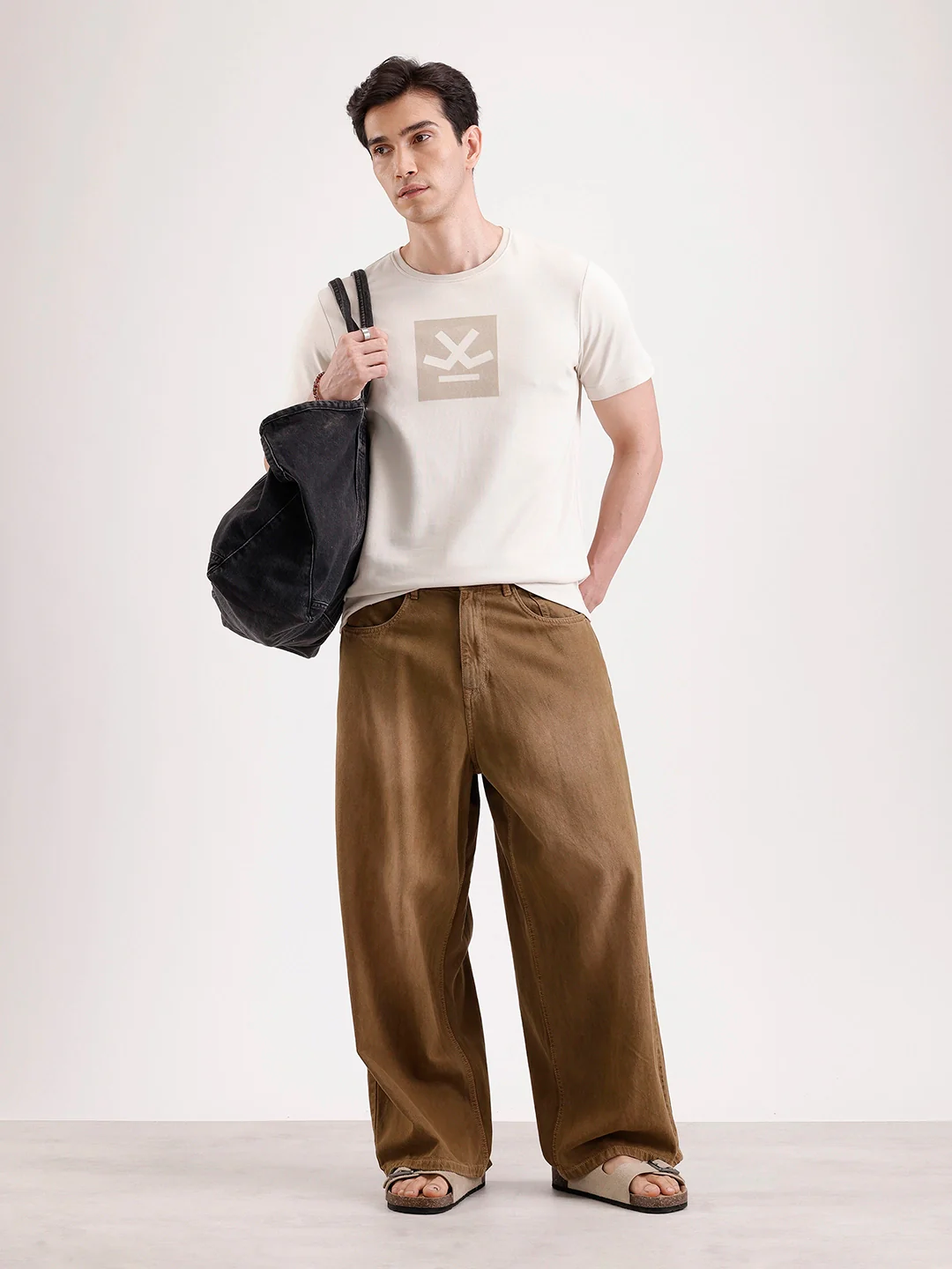 Solid Flock Printed T-Shirt   |  Beige - Image 2