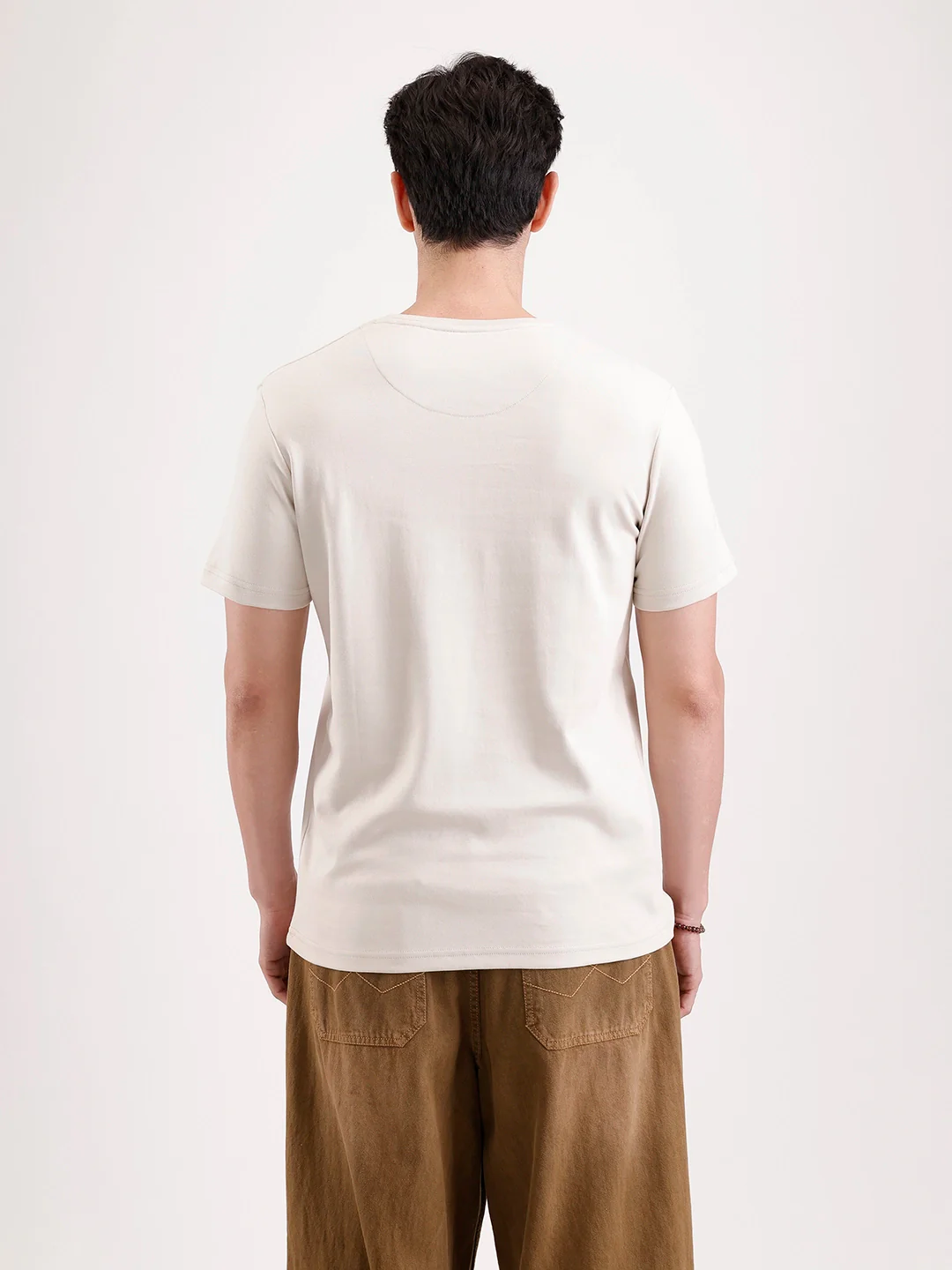 Solid Flock Printed T-Shirt   |  Beige - Image 3