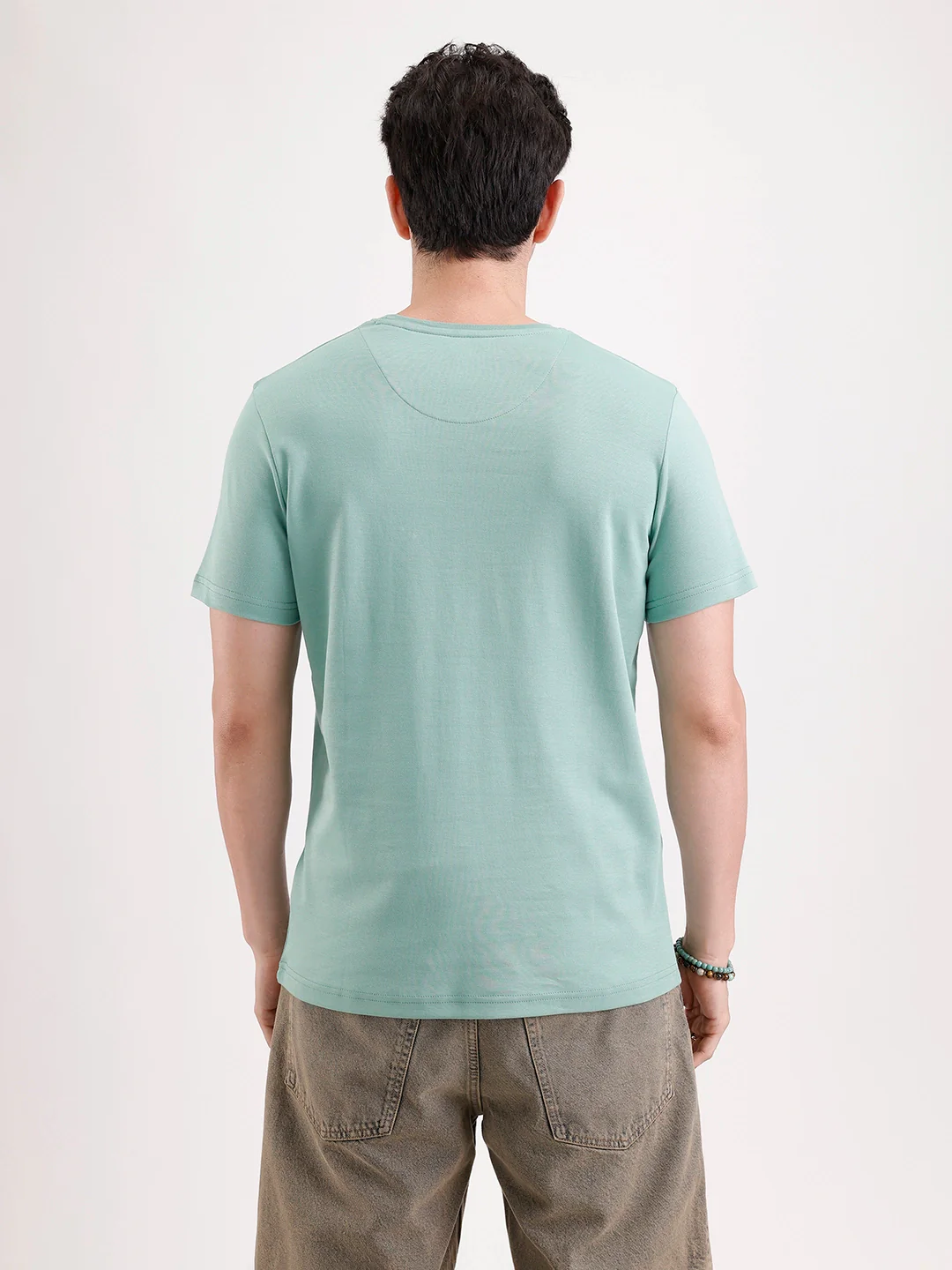 Solid Flock Printed T-Shirt  | Green - Image 3