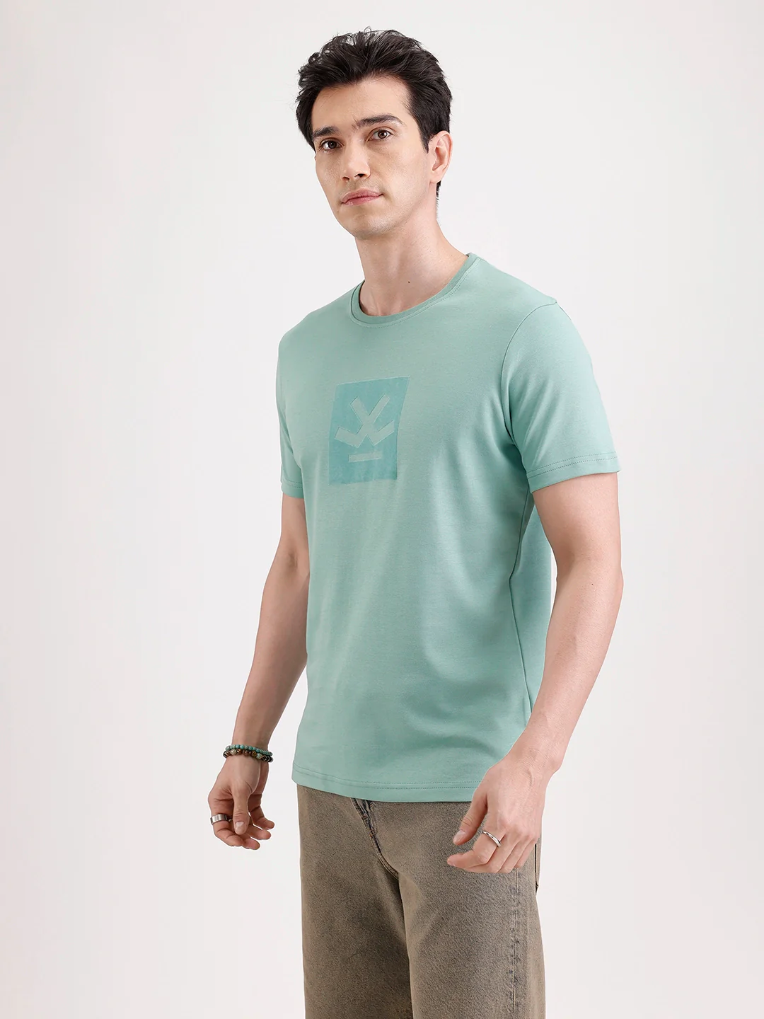 Solid Flock Printed T-Shirt  | Green - Image 4
