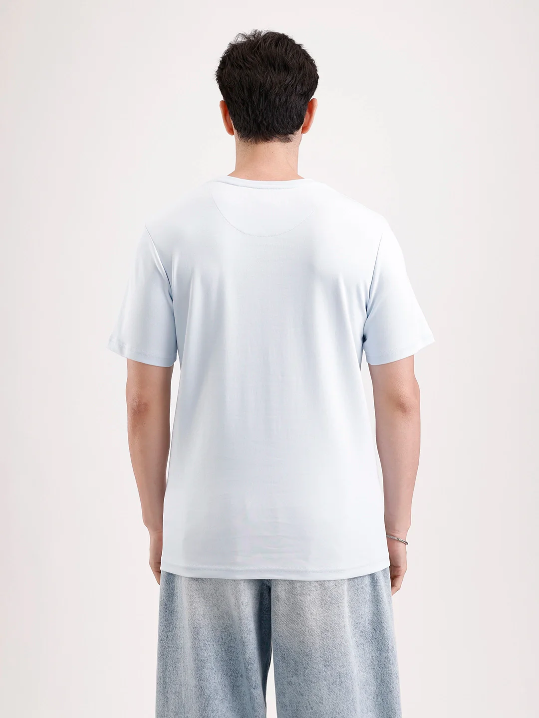 Solid Flock Printed T-Shirt   |  Light Blue - Image 3