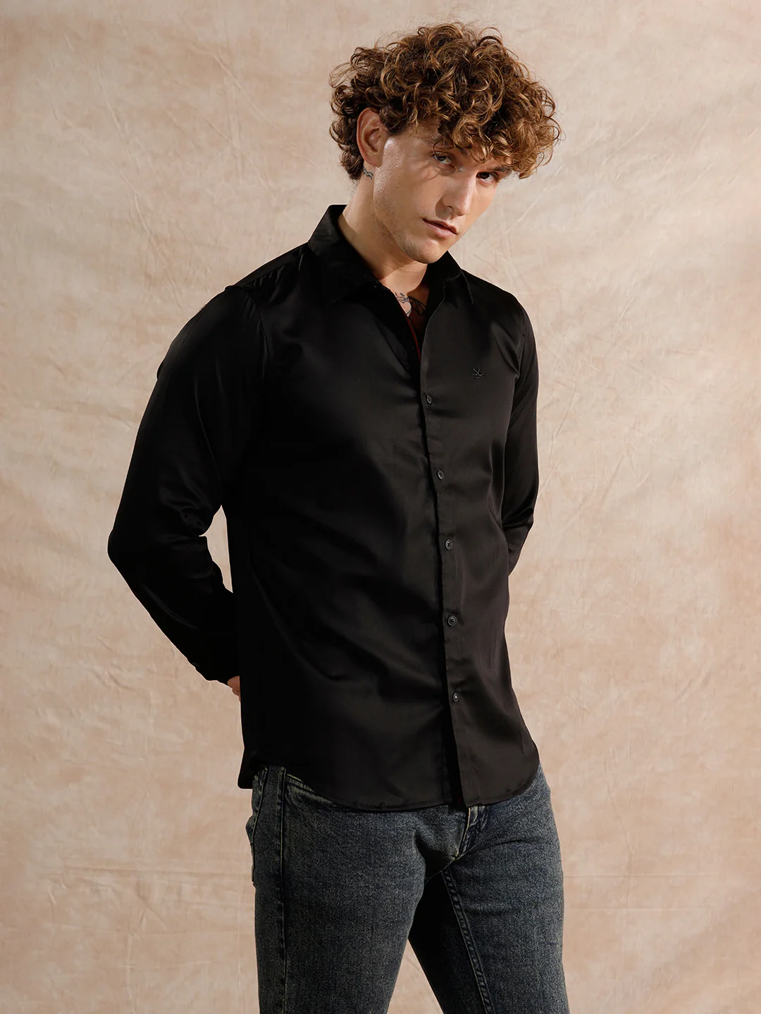 Solid Stretch Cotton Blend Shirt | Black - Image 4