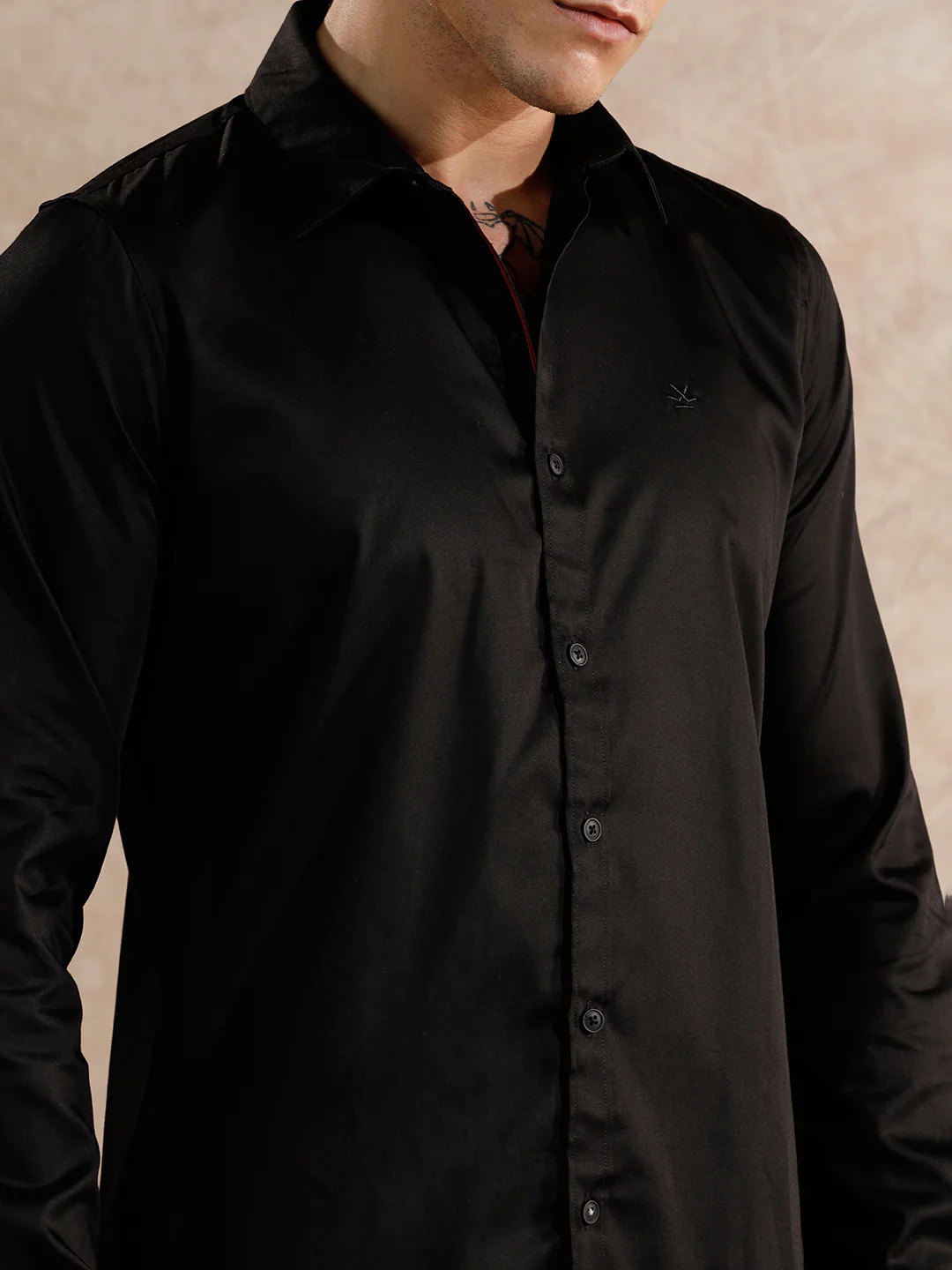 Solid Stretch Cotton Blend Shirt | Black - Image 5