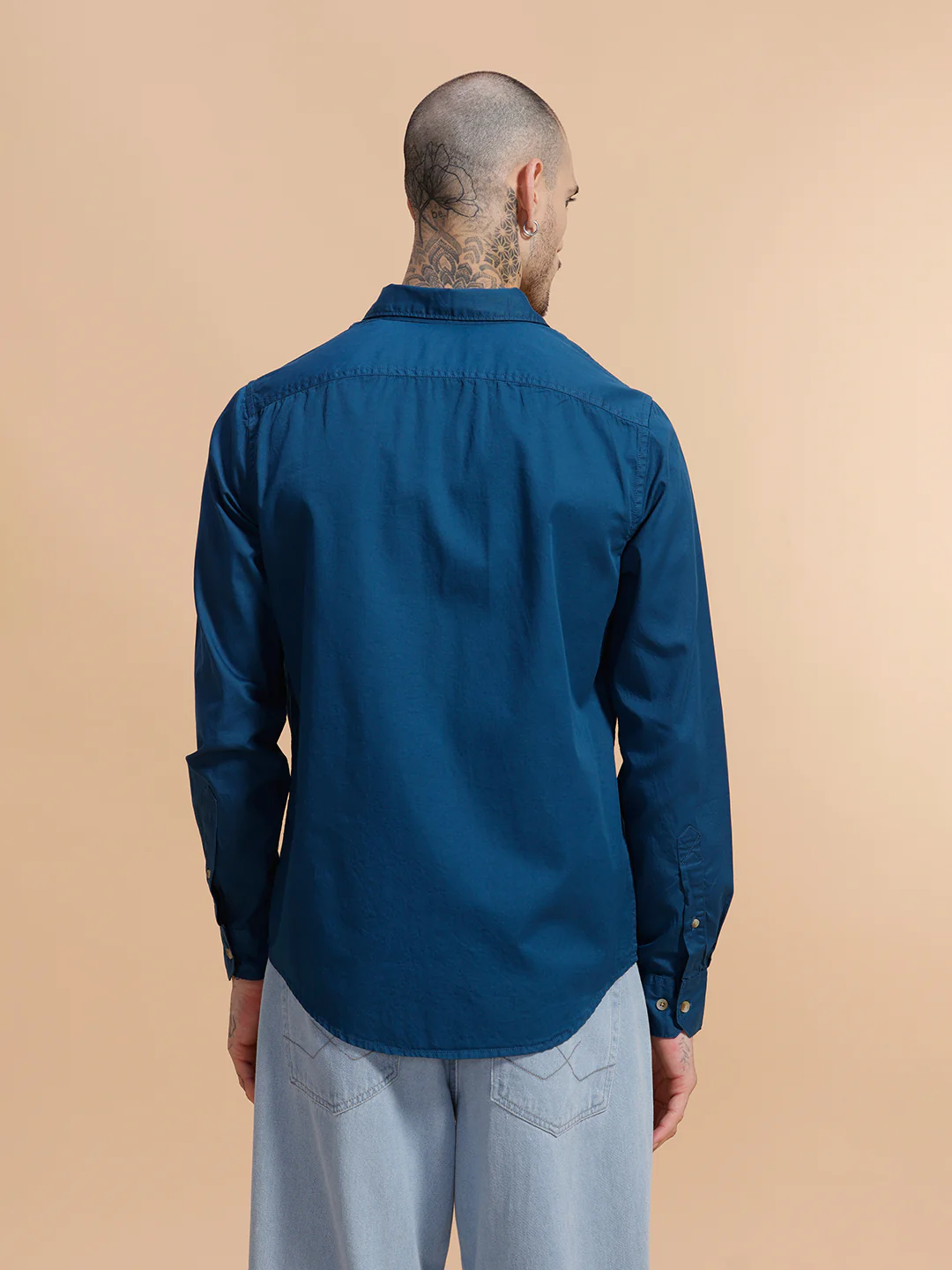 Solid Full Sleeve Cotton Shirt | Blue - Image 4