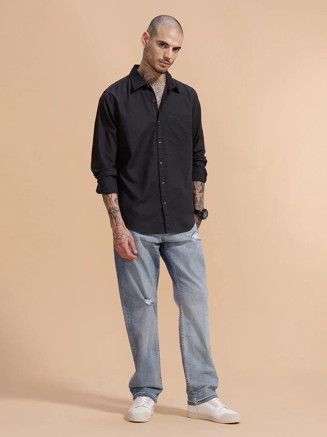 Solid Full Sleeve Cotton Shirt | Dark Grey - Image 2