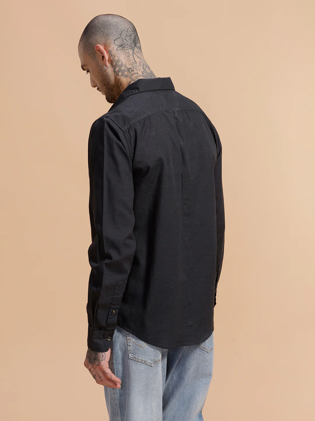 Solid Full Sleeve Cotton Shirt | Dark Grey - Image 3