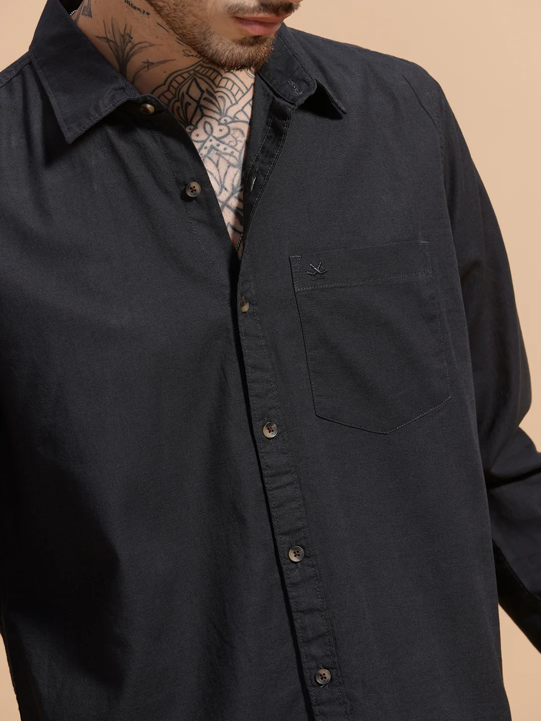 Solid Full Sleeve Cotton Shirt | Dark Grey - Image 5