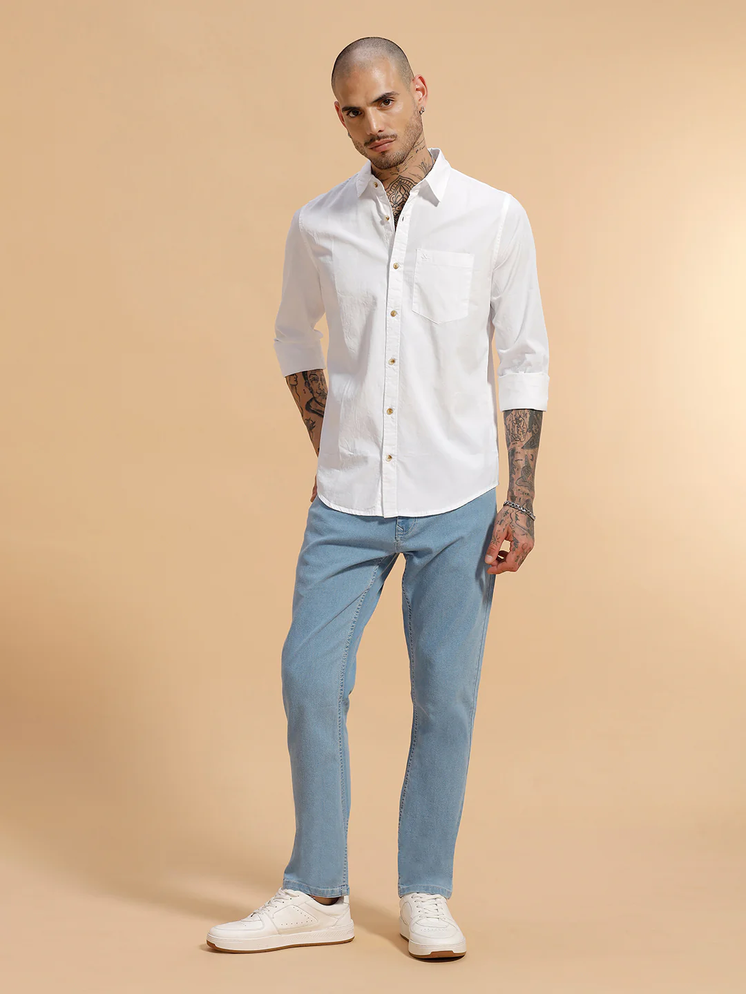 Solid Full Sleeve Cotton Shirt | White - Image 2