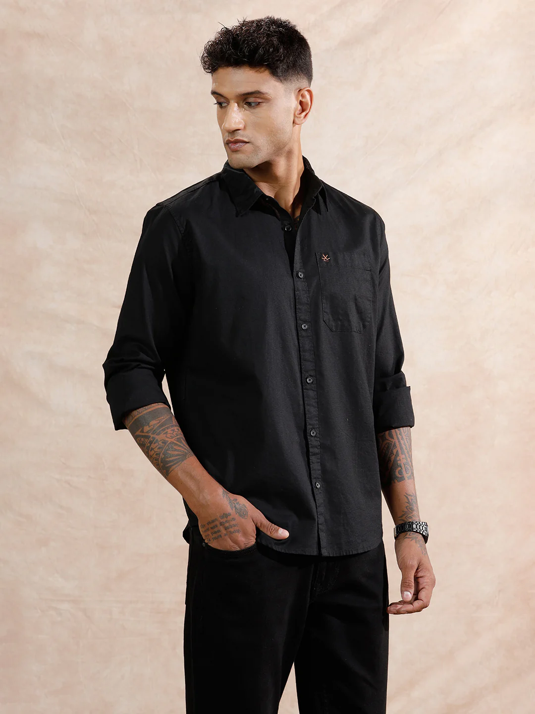 Solid Full Sleeve Regular Fit Shirt | Black - Image 4