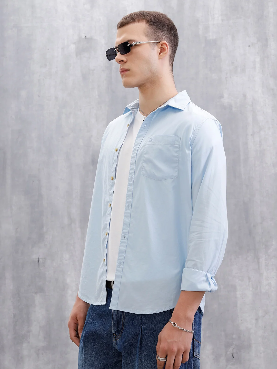 Solid Full Sleeve Regular Fit Shirt | Light Blue - Image 4