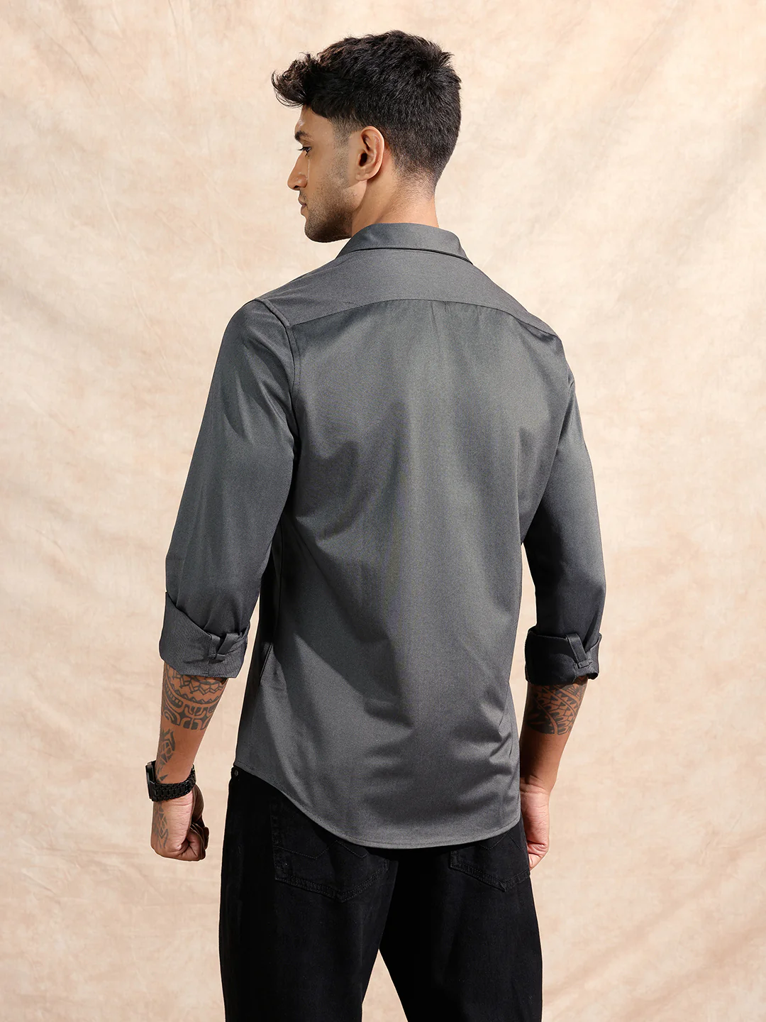 Solid Stretch Slim Fit Shirt | Black - Image 3