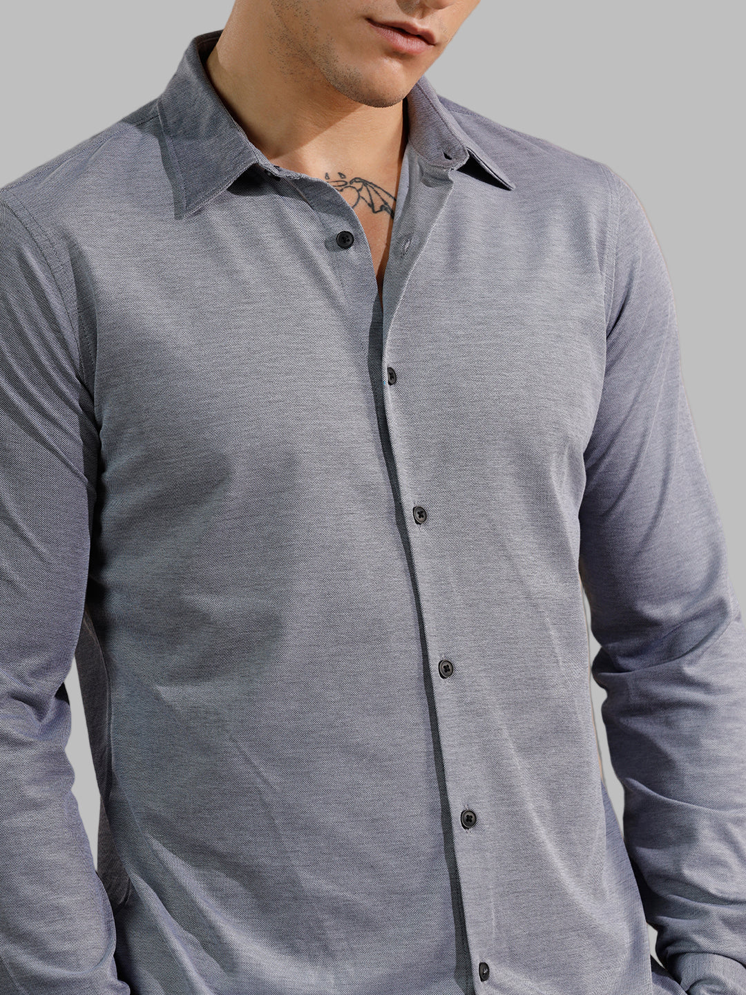 Solid Stretch Slim Fit Shirt | Grey - Image 2
