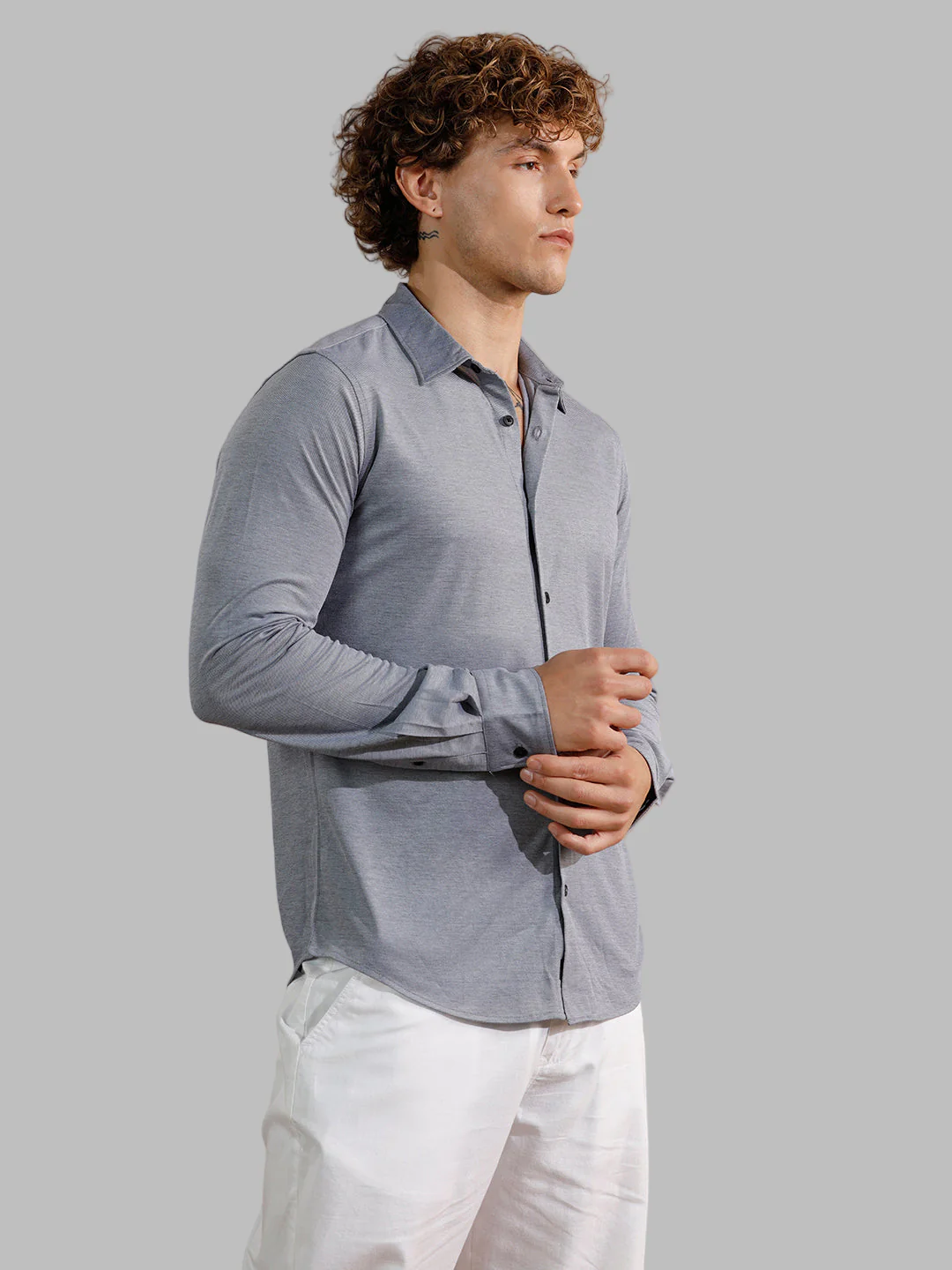 Solid Stretch Slim Fit Shirt | Grey - Image 3