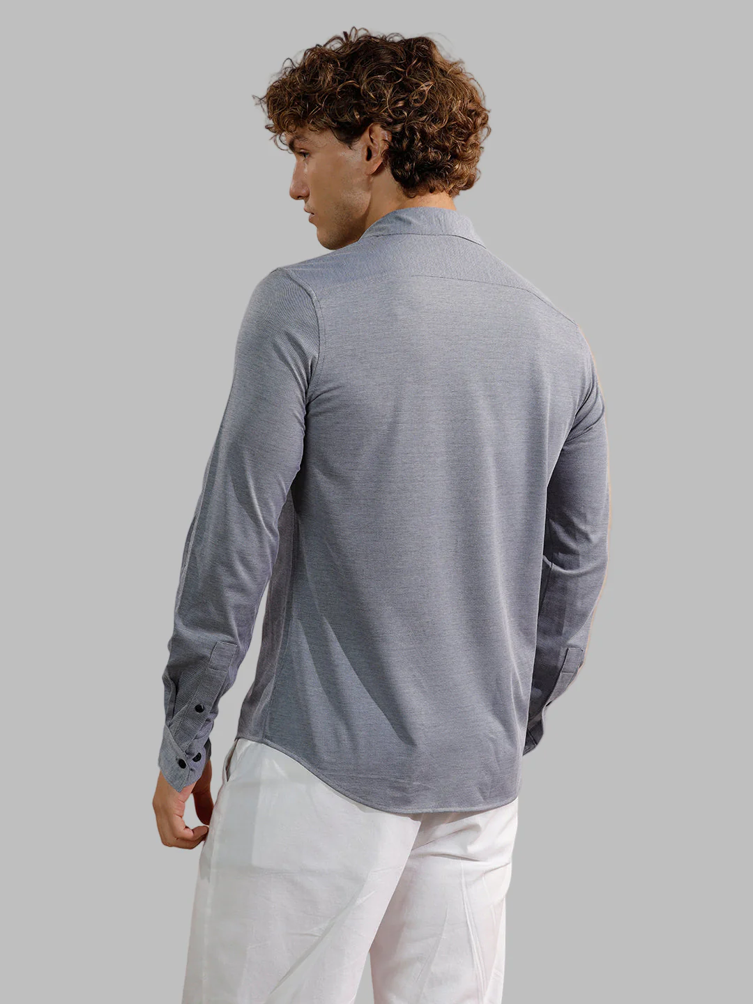 Solid Stretch Slim Fit Shirt | Grey - Image 4