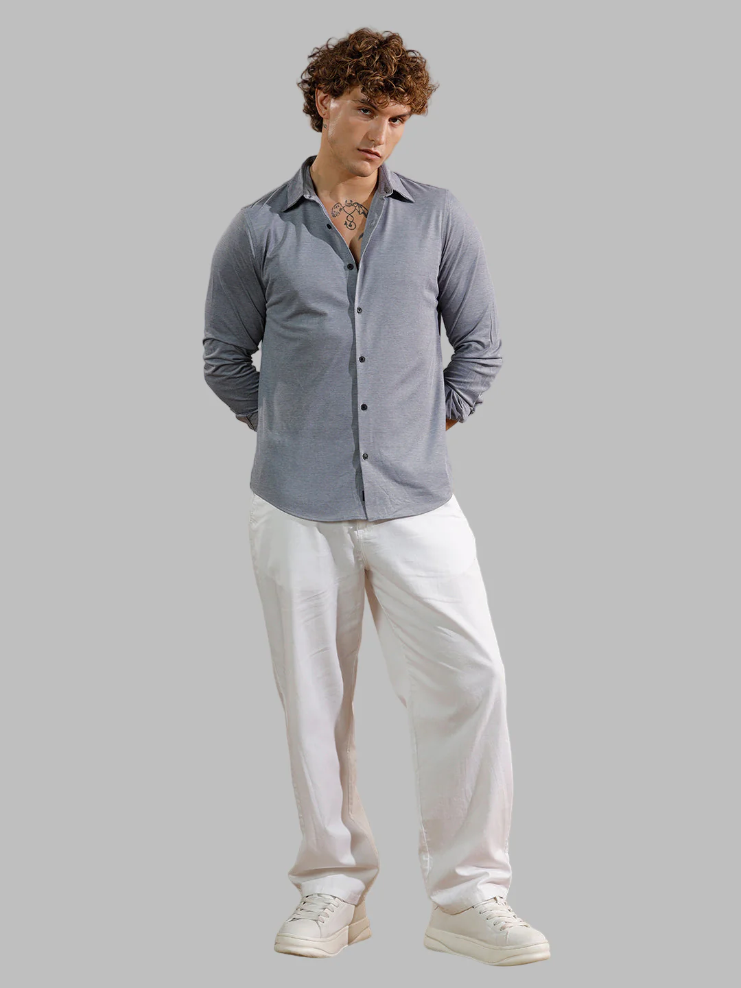 Solid Stretch Slim Fit Shirt | Grey - Image 5