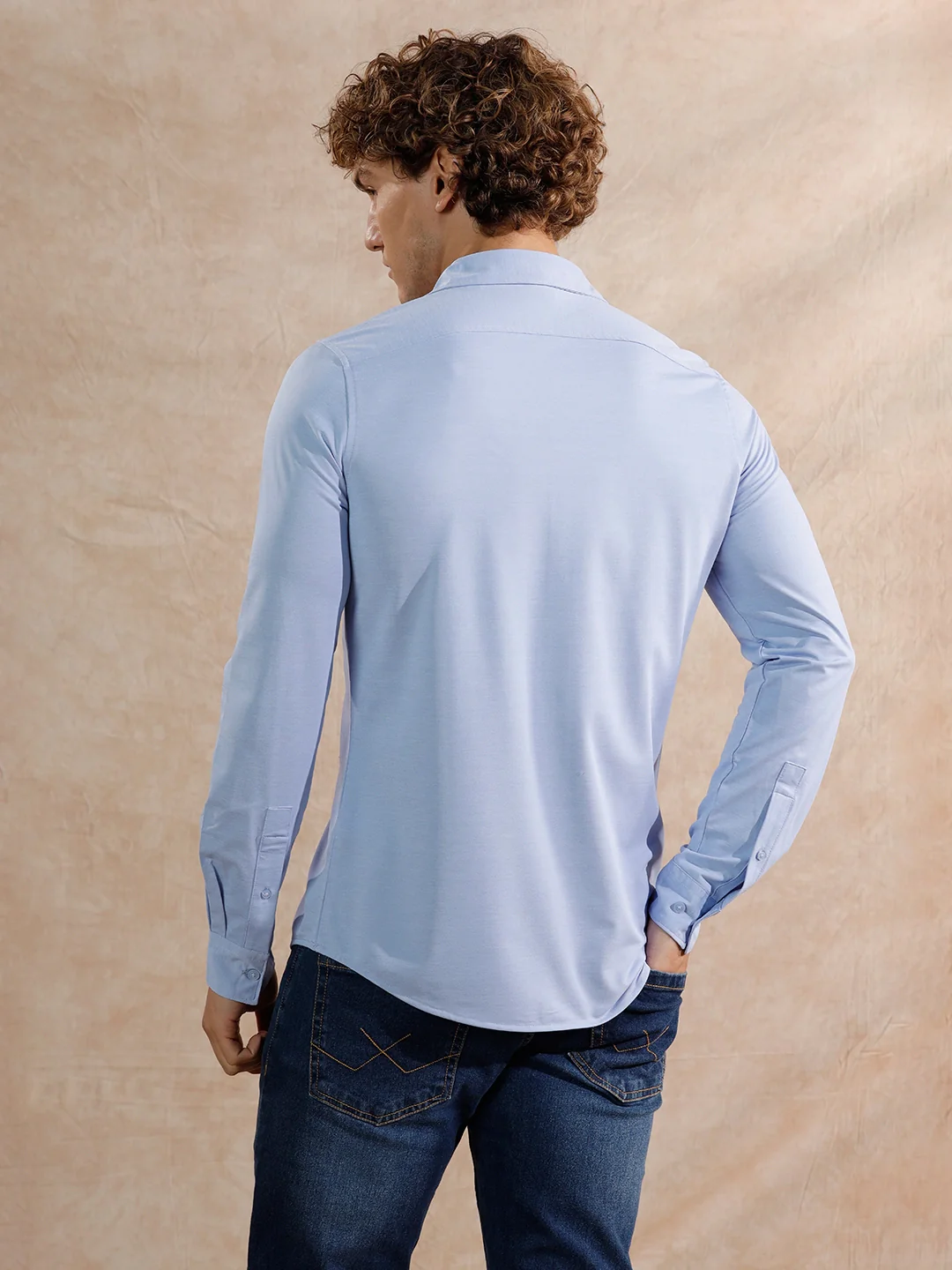 Solid Stretch Slim Fit Shirt | Light Blue - Image 5