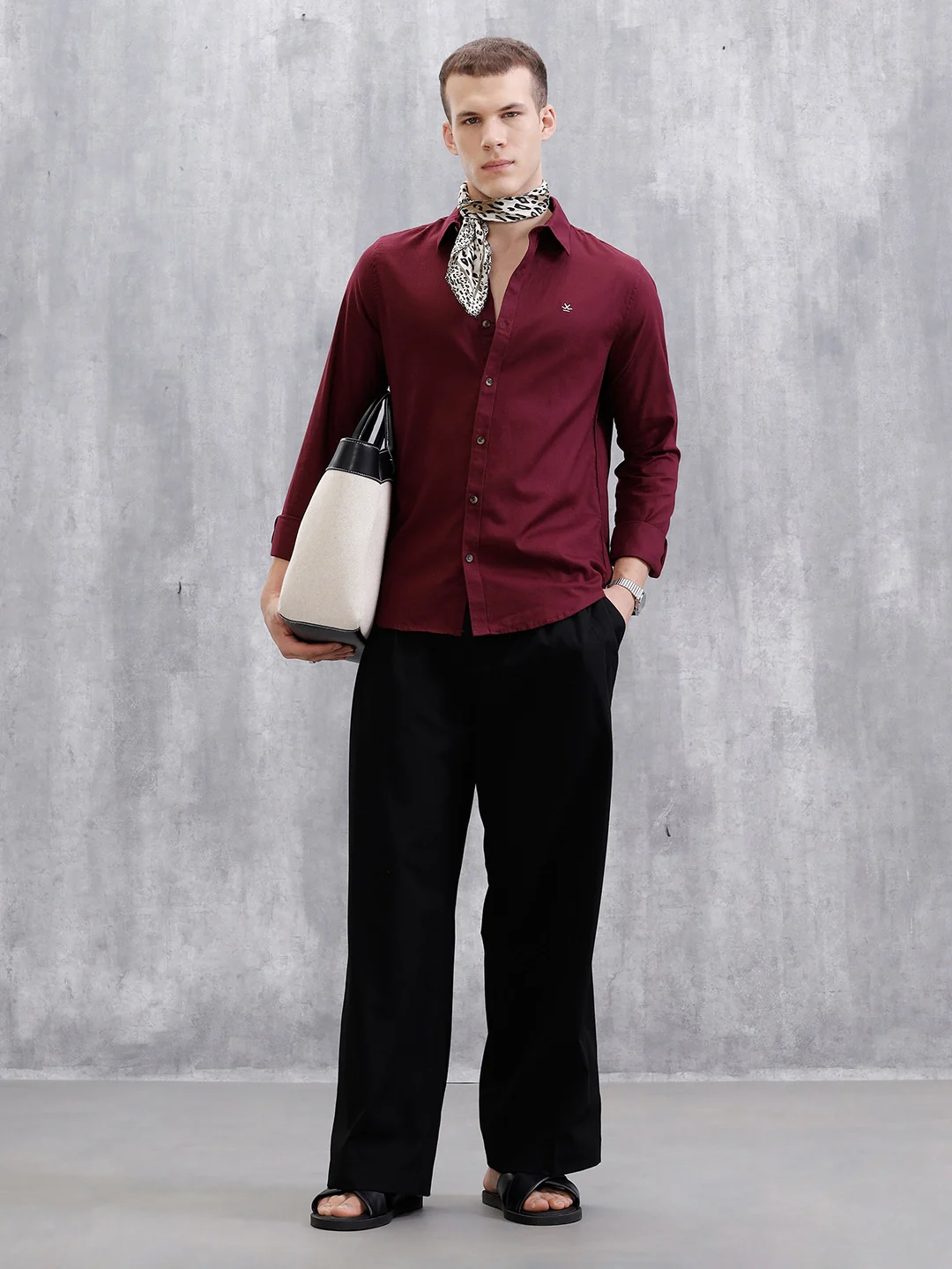 Solid Full Sleeve Slim Fit Shirt | Maroon - Image 2