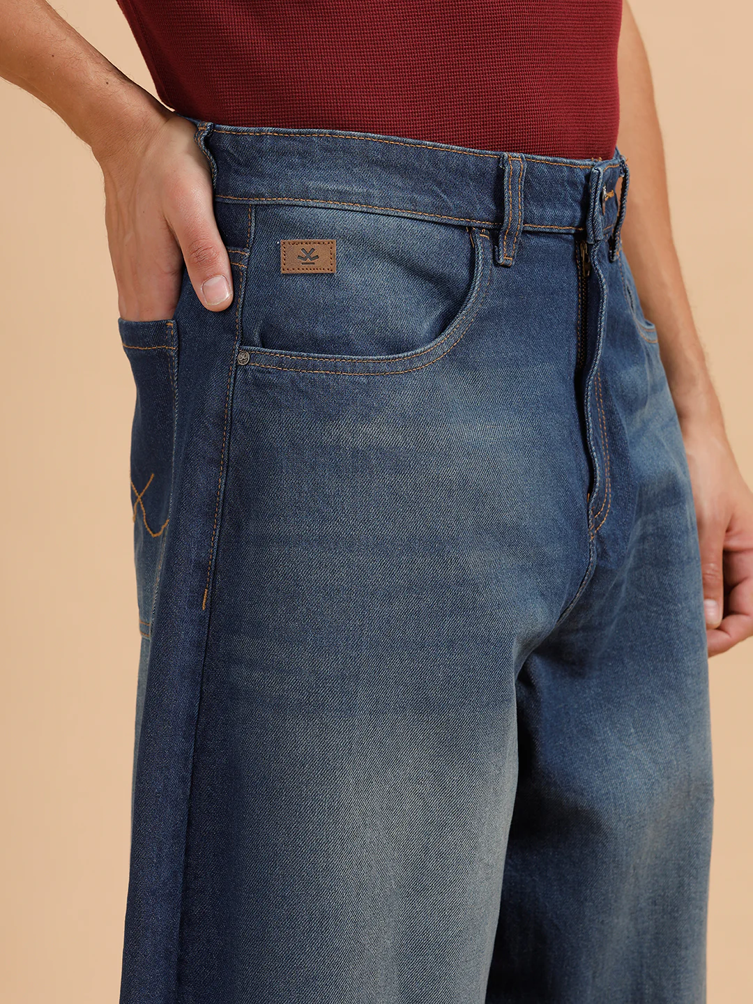 Solid Heavy Fade Baggy Fit Jeans | Blue - Image 5