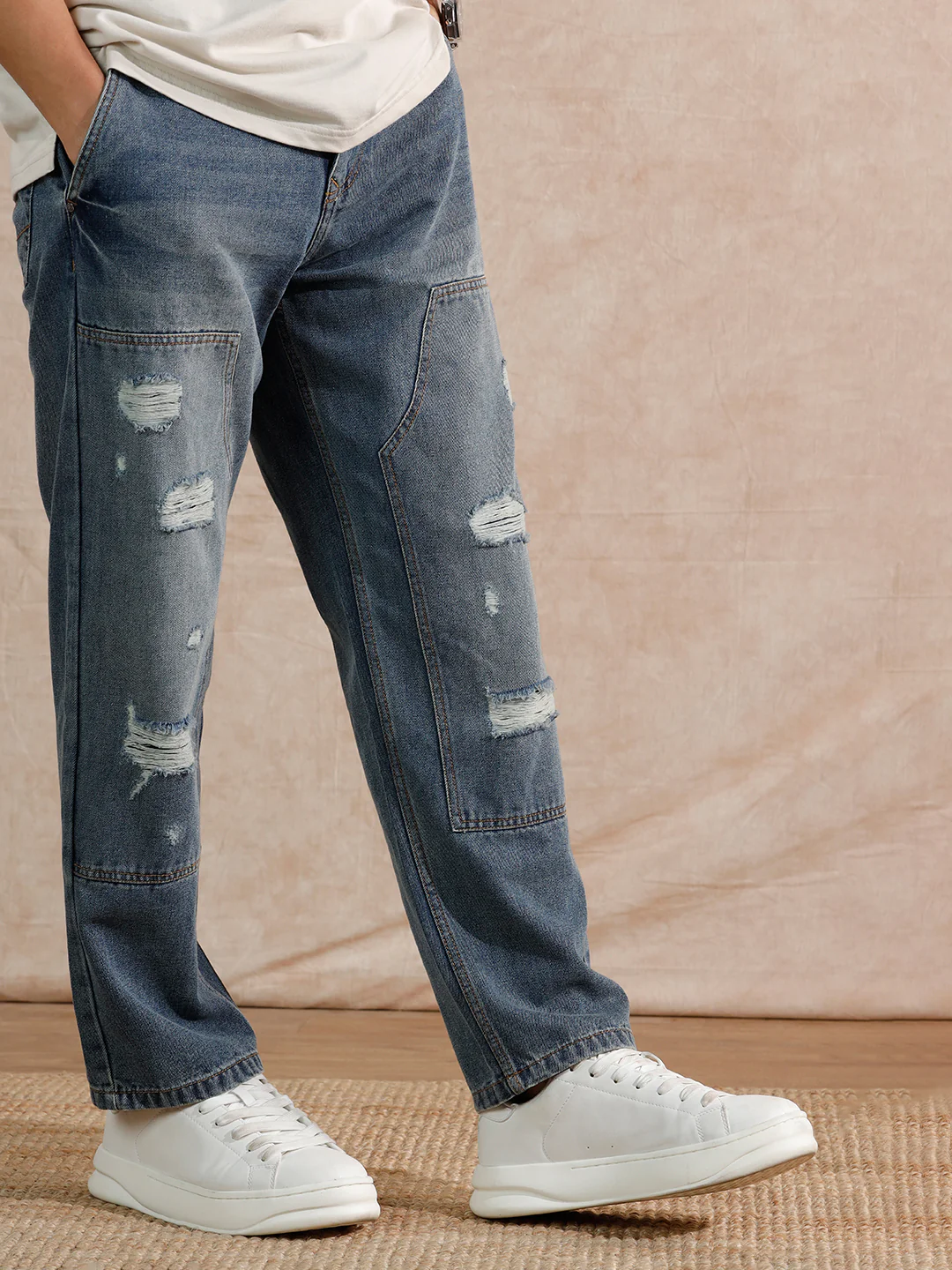 Solid Heavy Fade Loose Fit Jeans | Blue - Image 5
