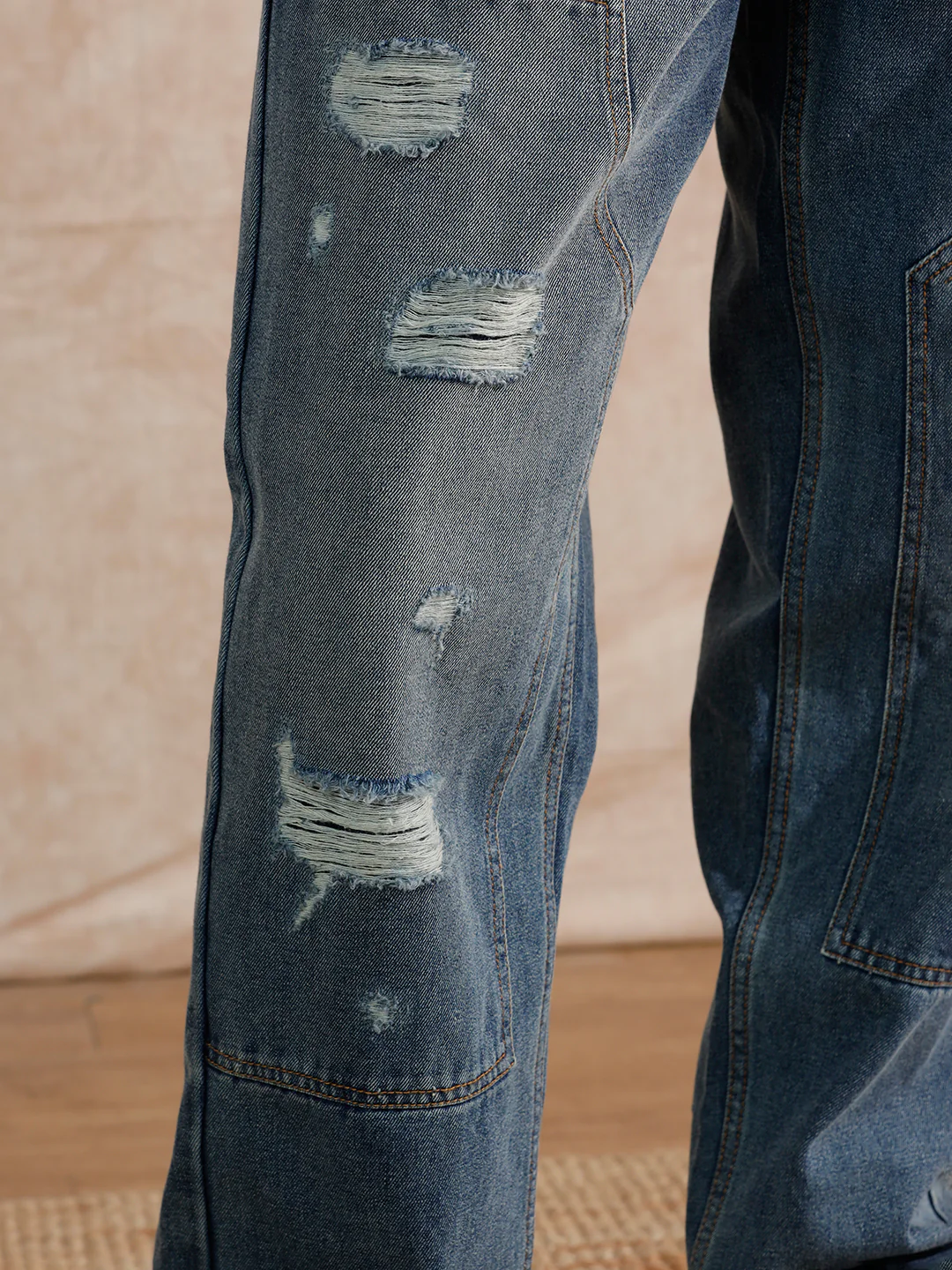 Solid Heavy Fade Loose Fit Jeans | Blue - Image 6