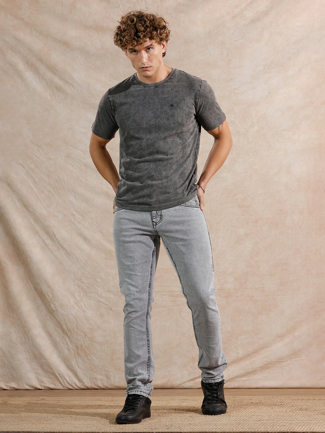 Solid Heavy Fade Slim Fit Jeans | Grey - Image 2