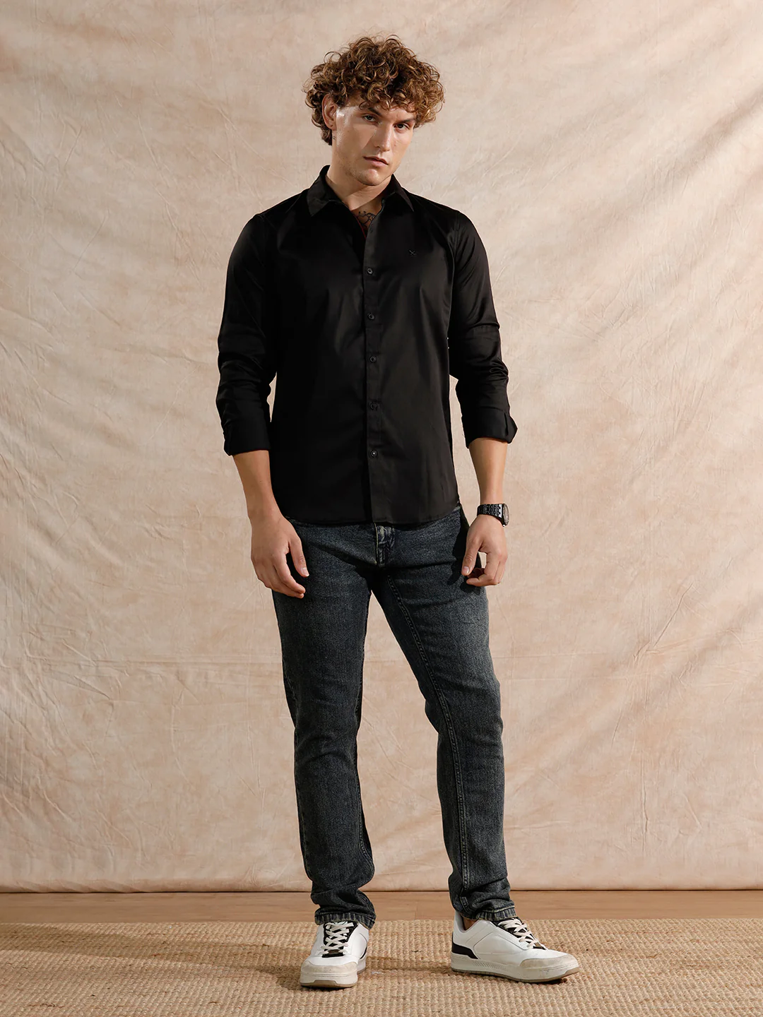 Solid Heavy Fade Slim Tapered Fit Jeans | Blue - Image 2