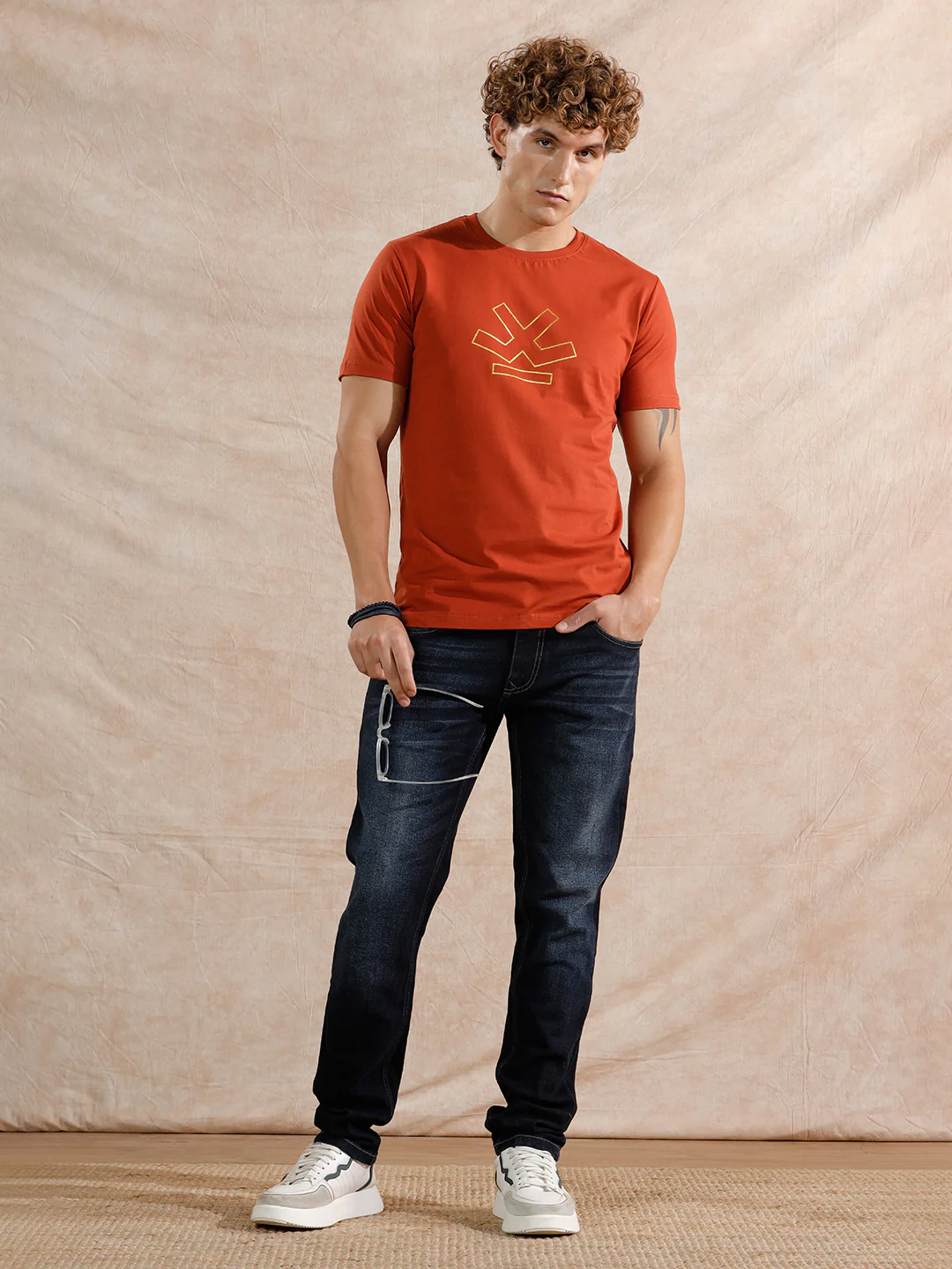 Solid Heavy Fade Slim Tapered Fit Jeans | Dark Blue - Image 2