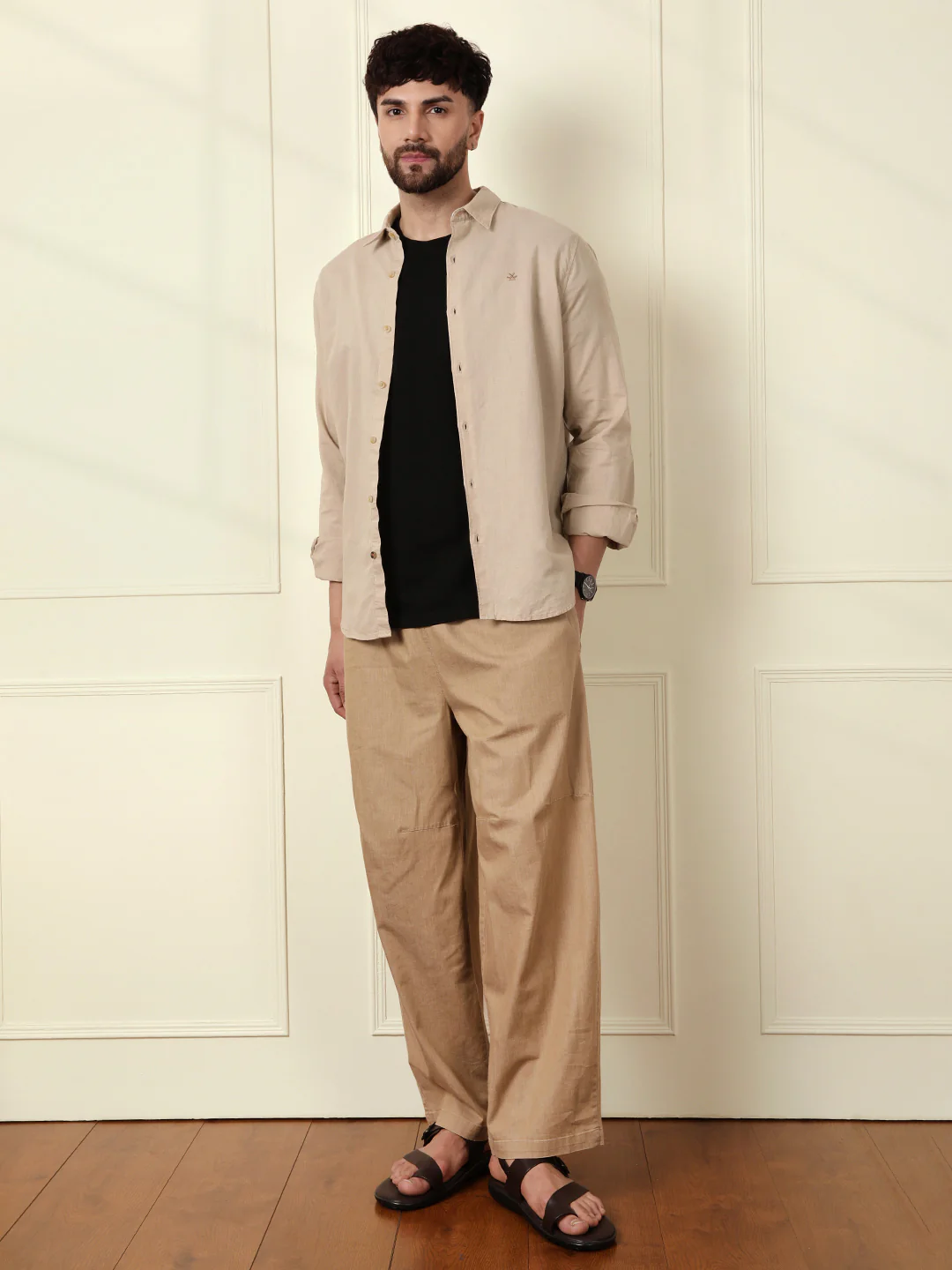 Solid Linen Blend Shirt | Khaki - Image 2