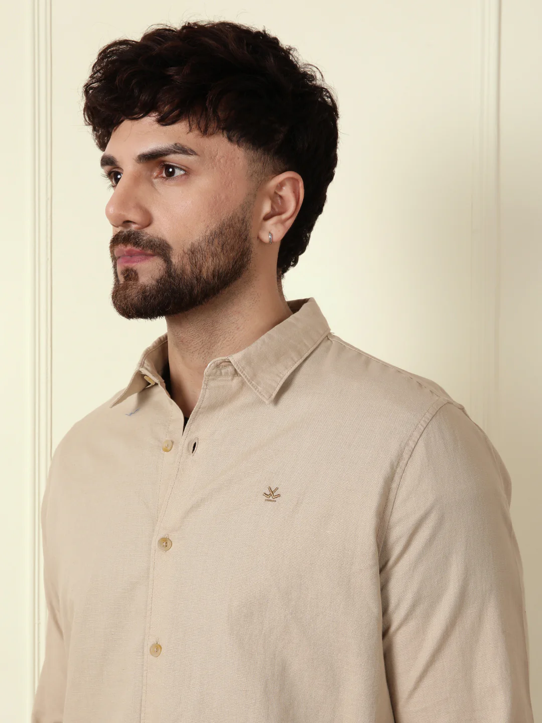Solid Linen Blend Shirt | Khaki - Image 5