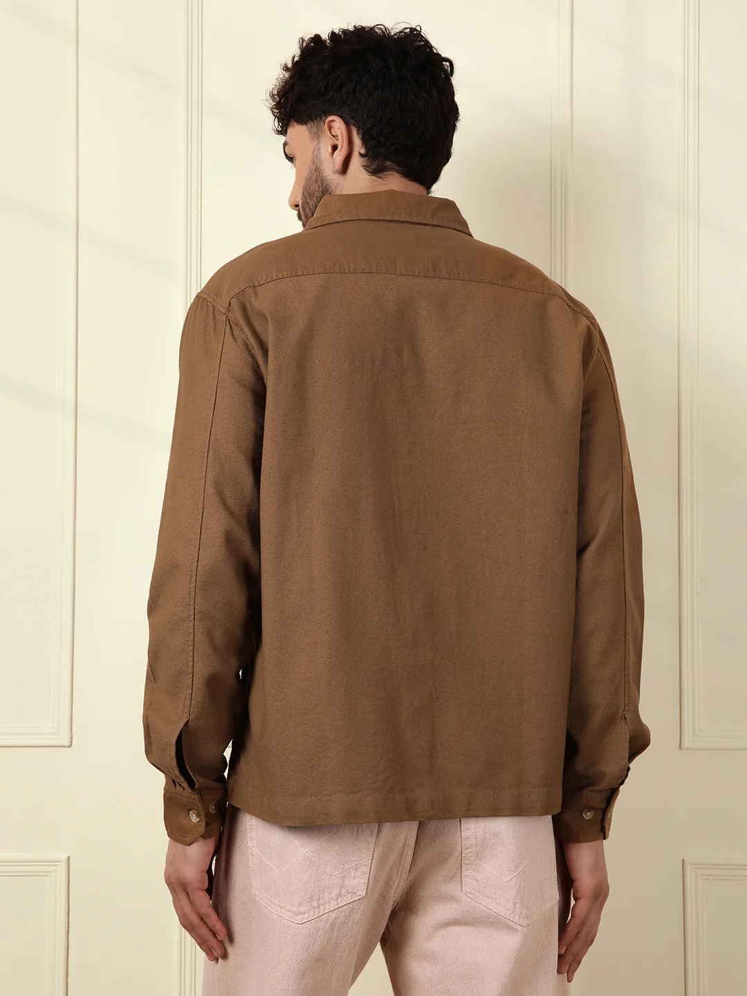Solid Regular Fit Shacket | Khaki - Image 4
