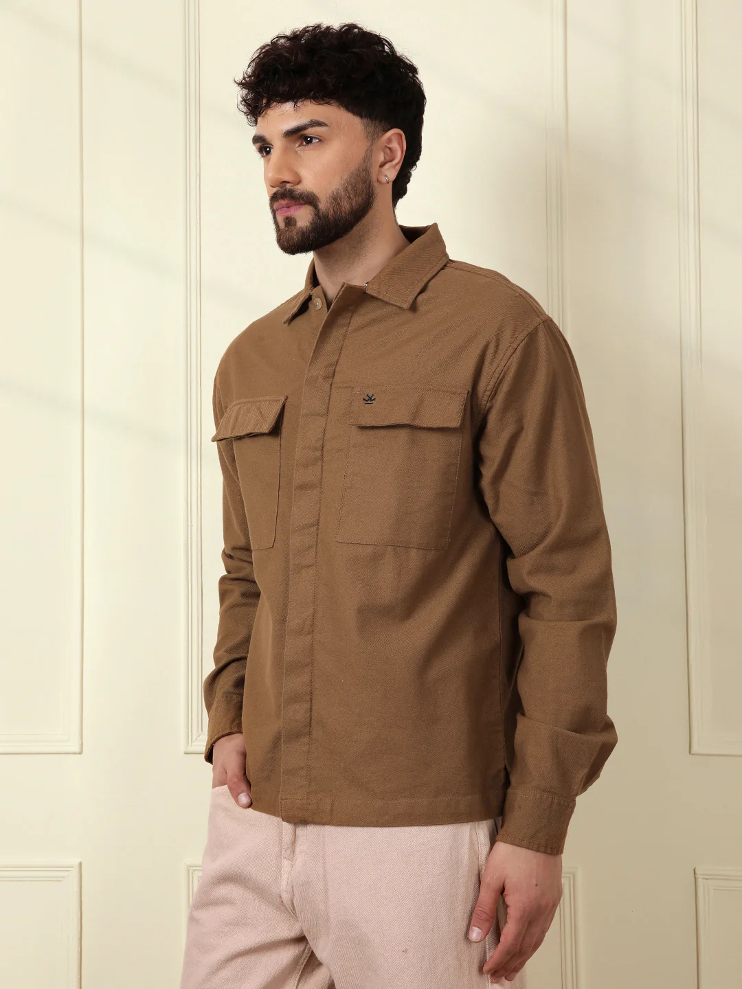 Solid Regular Fit Shacket | Khaki - Image 5