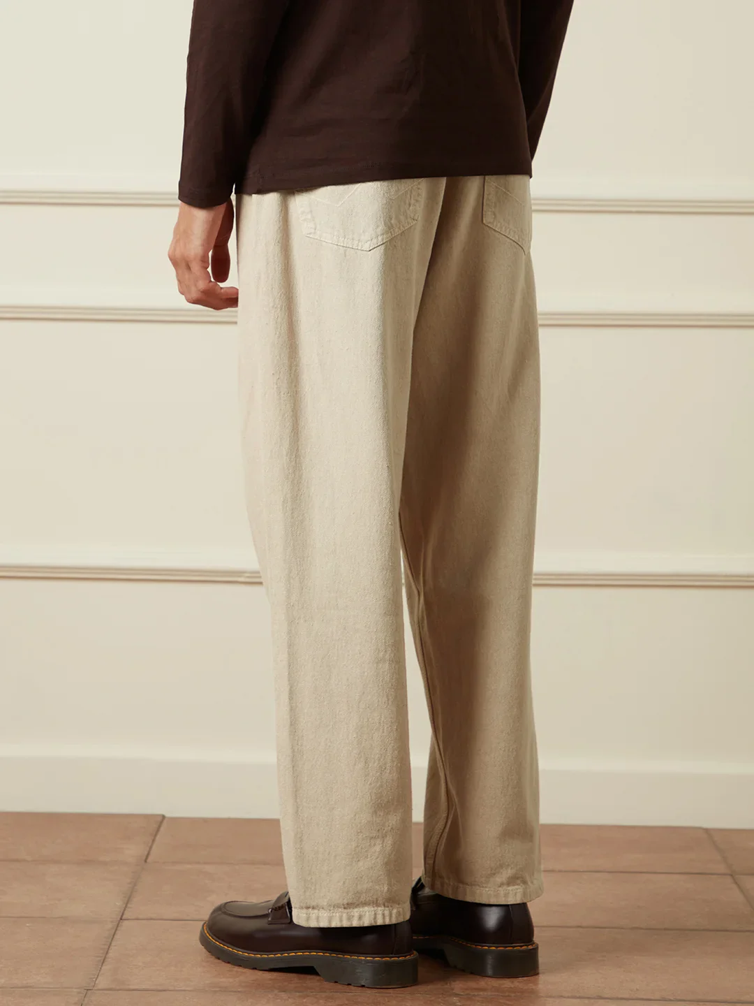 Solid Loose FIt Denim Jeans | Khaki - Image 3