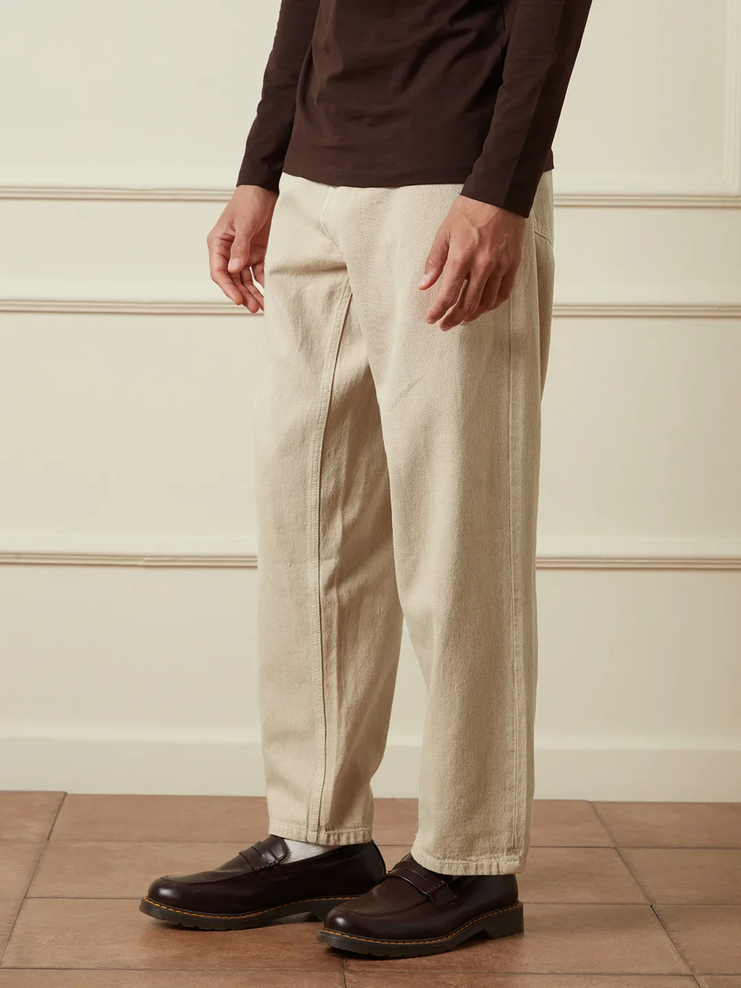 Solid Loose FIt Denim Jeans | Khaki - Image 4