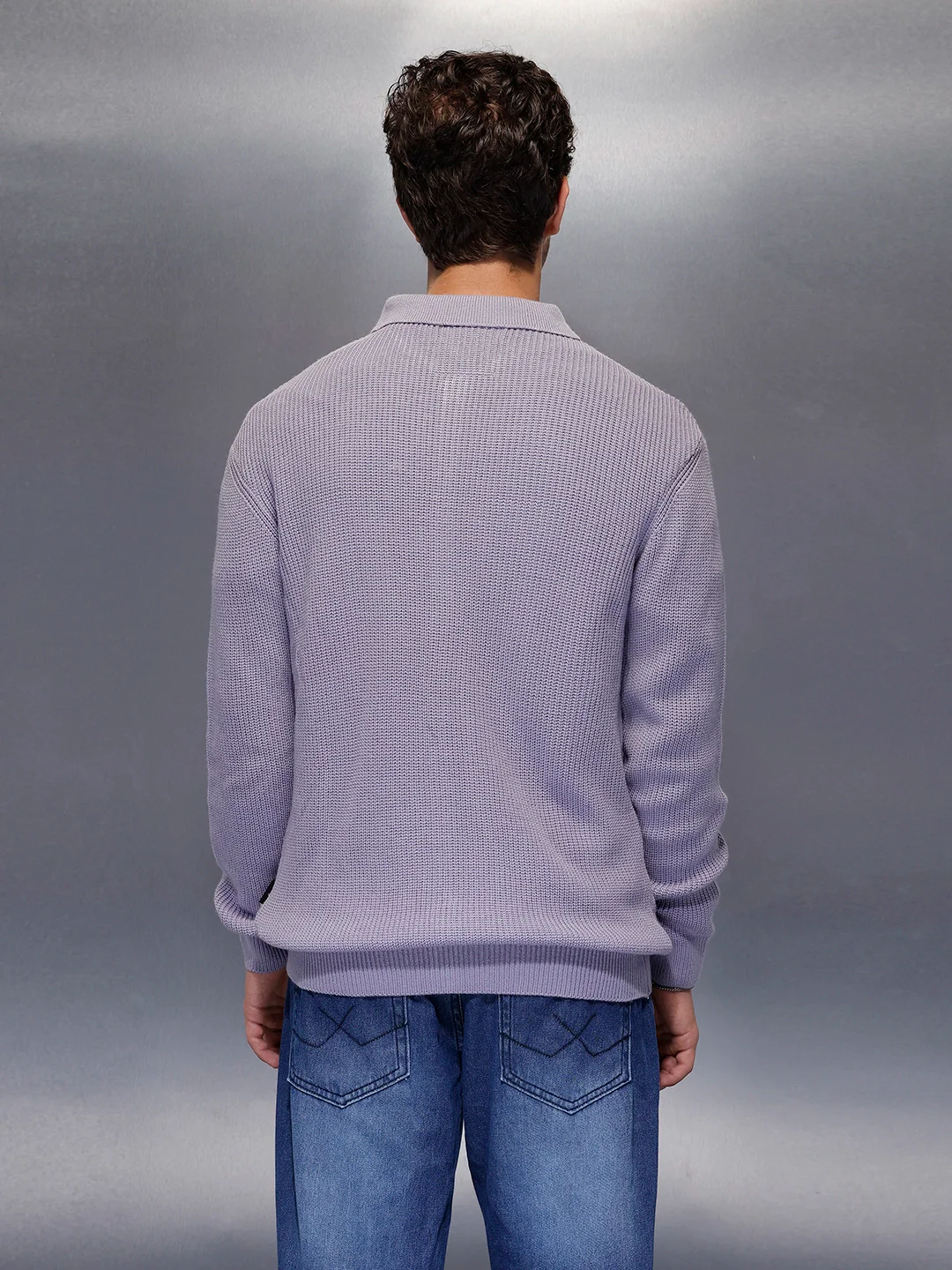 Solid Knitted Sweater   |  Purple - Image 3