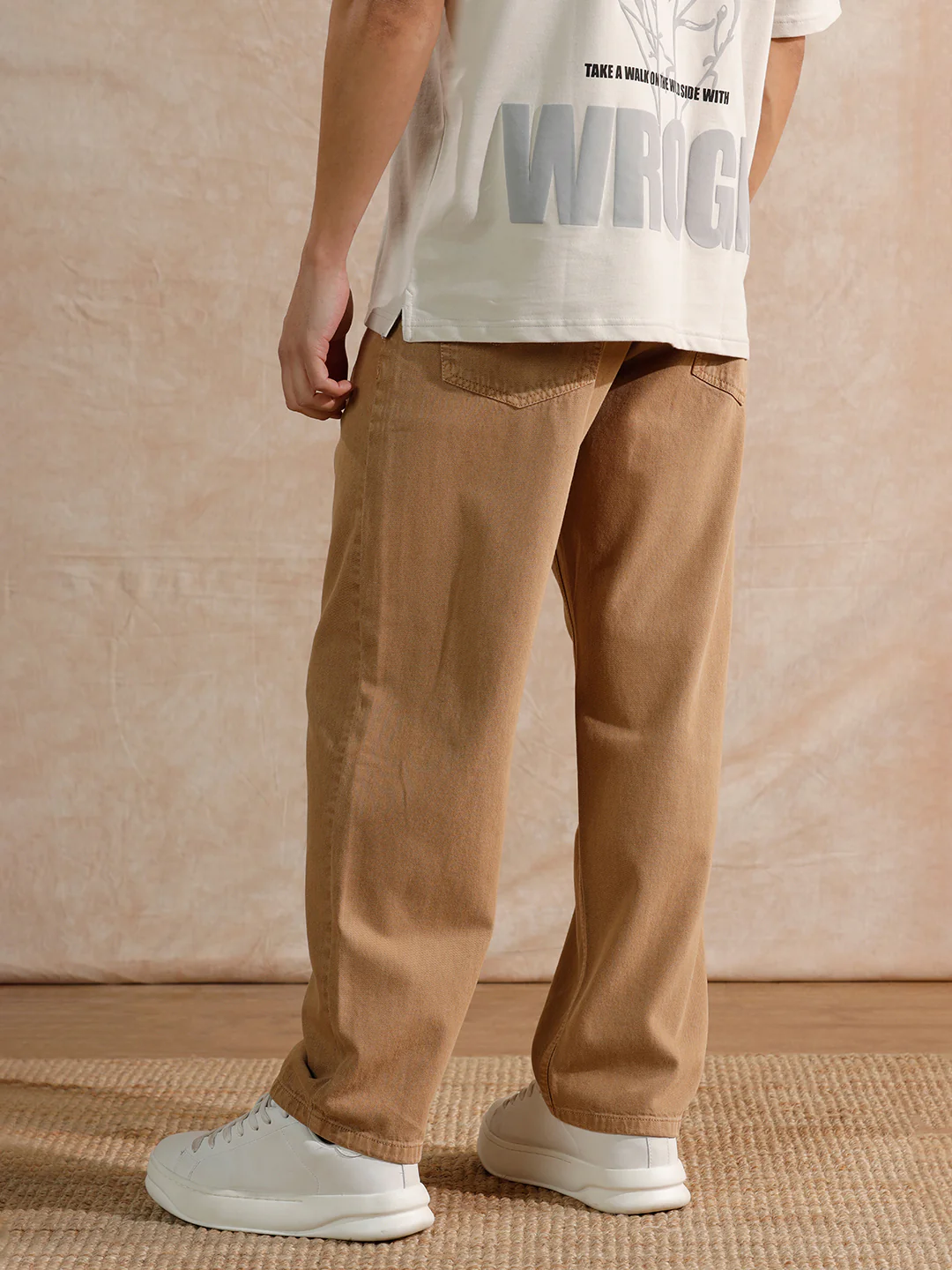 Solid Light Fade Loose Fit Jeans  | Khaki - Image 3