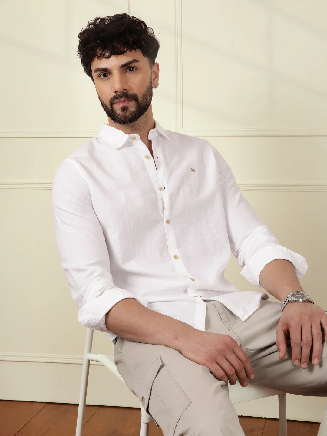Solid Linen Blend Shirt | White - Image 2