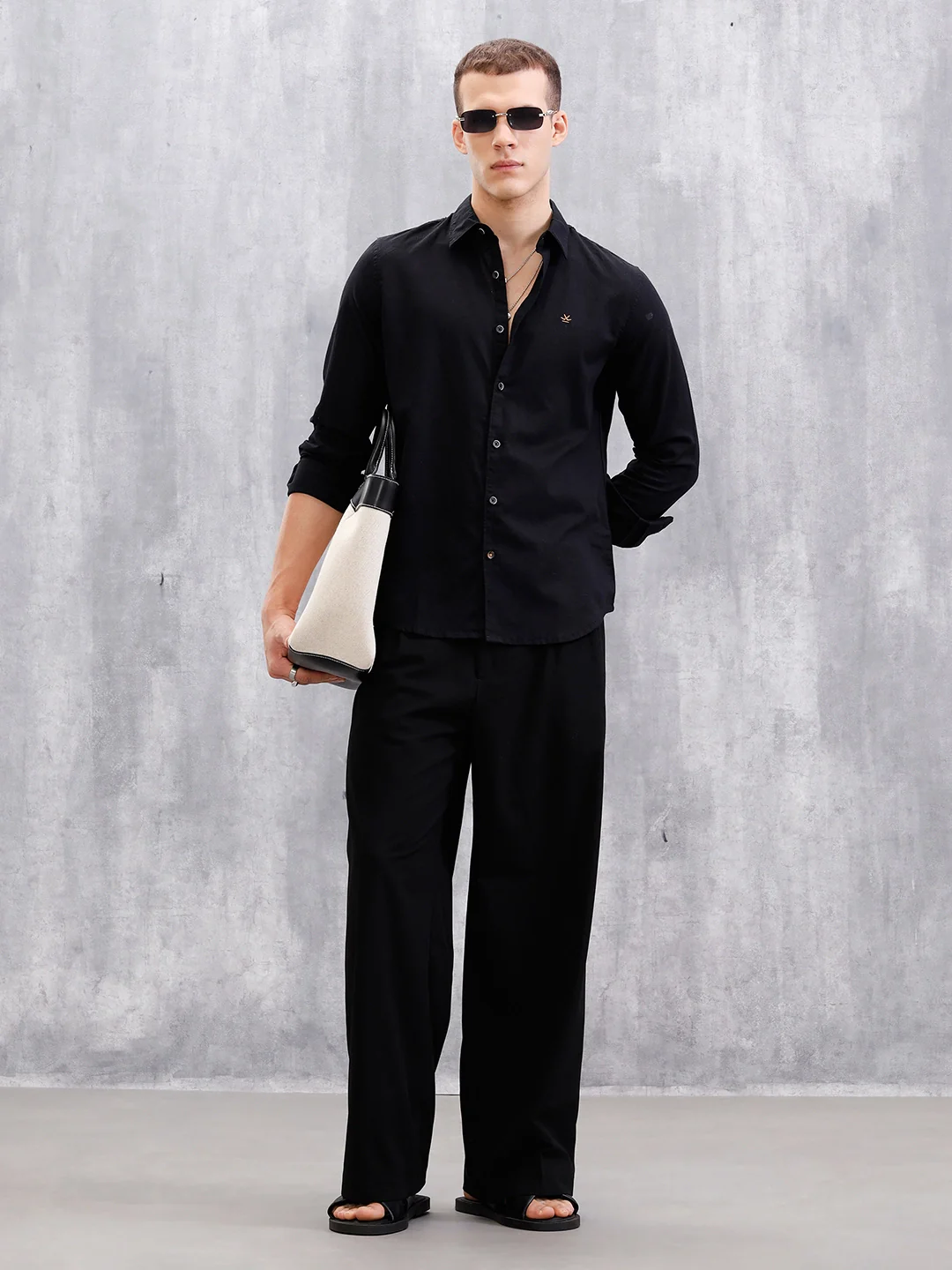 Solid Linen Blend Shirt | Black - Image 3