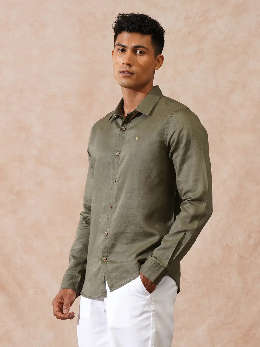 Solid Linen Blend Shirt | Olive - Image 5
