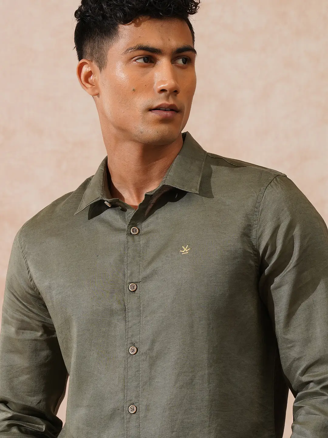 Solid Linen Blend Shirt | Olive - Image 6