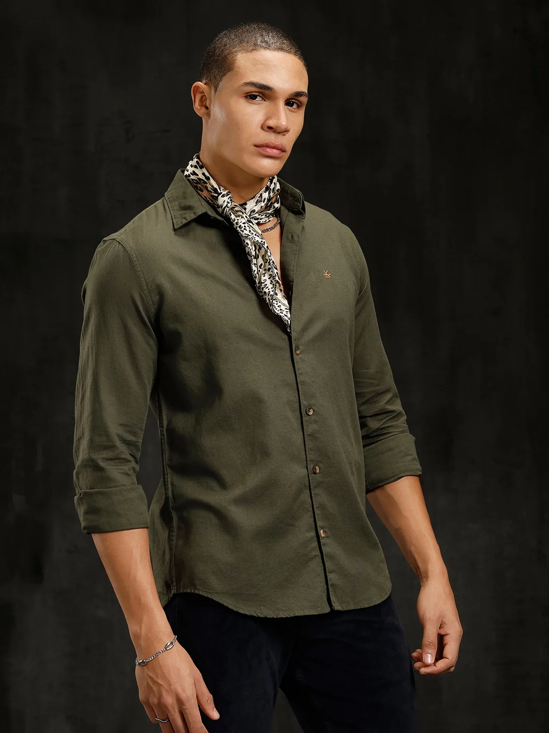 Solid Linen Blend Shirt | Olive - Image 5