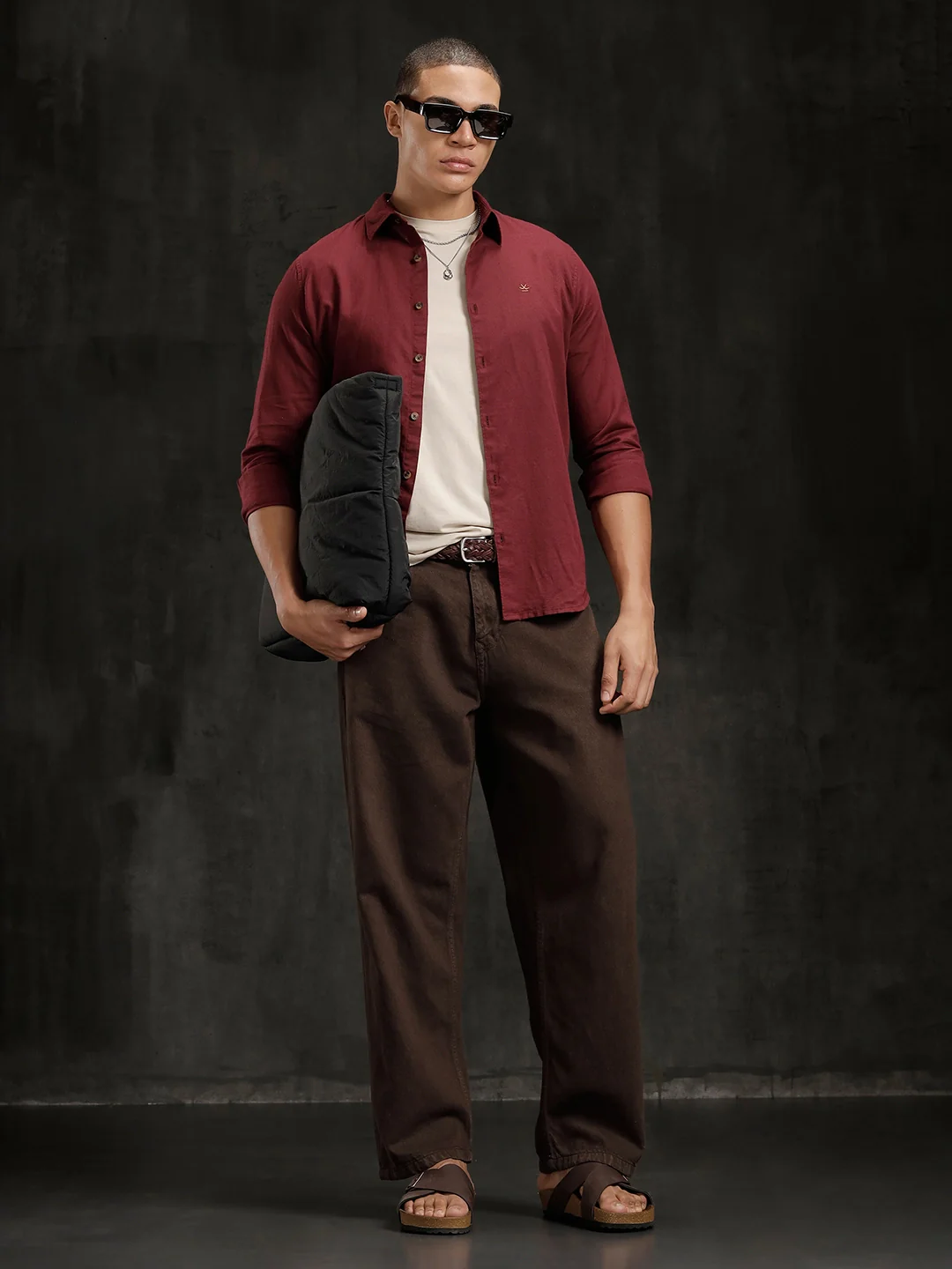 Solid Linen Blend Shirt | Wine - Image 2