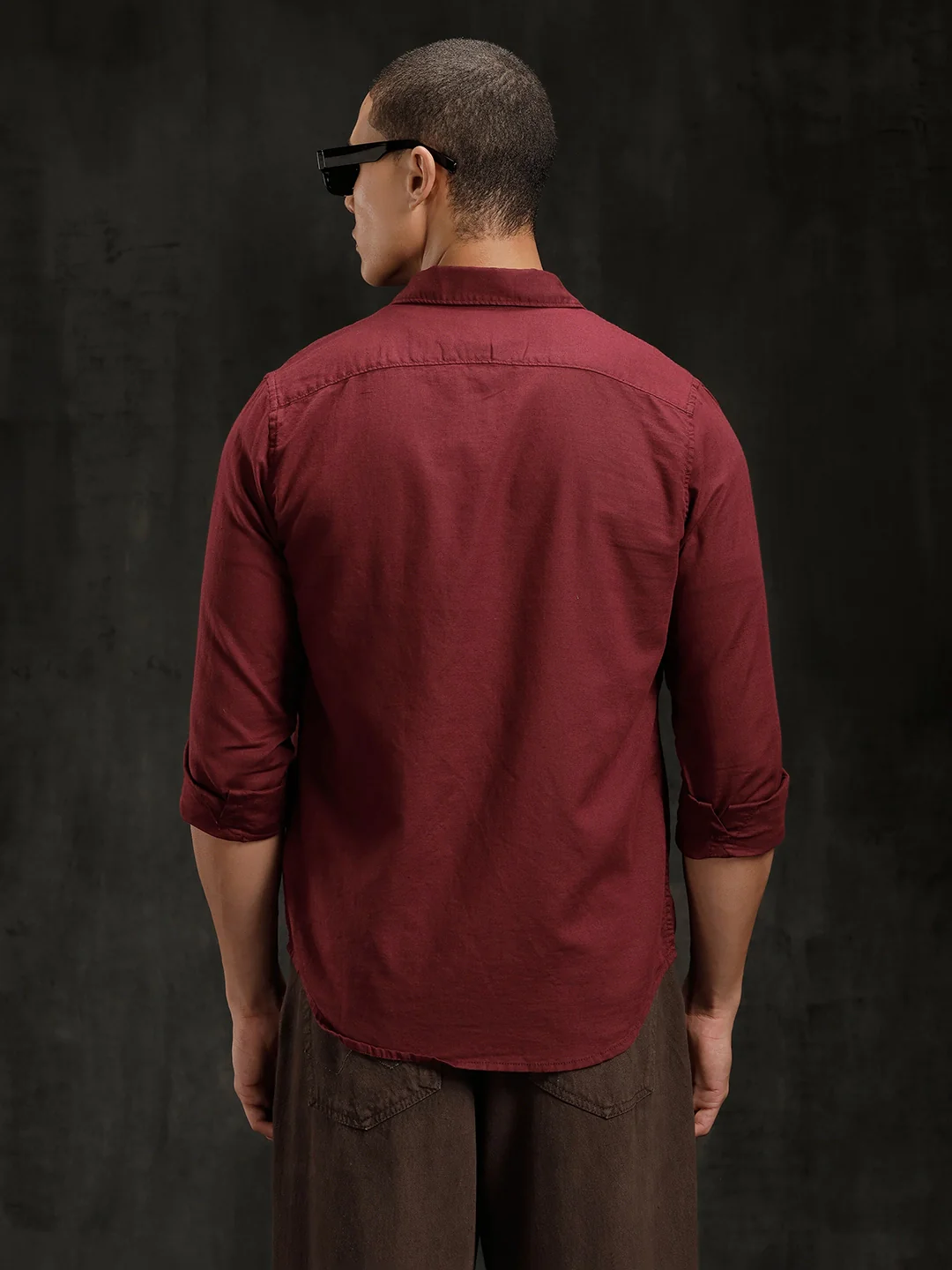 Solid Linen Blend Shirt | Wine - Image 3