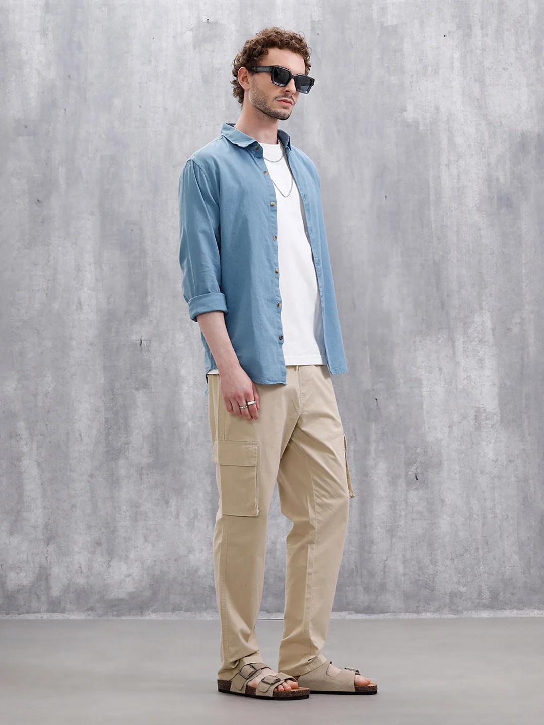 Solid Linen Blend Slim Fit Shirt | Blue - Image 3