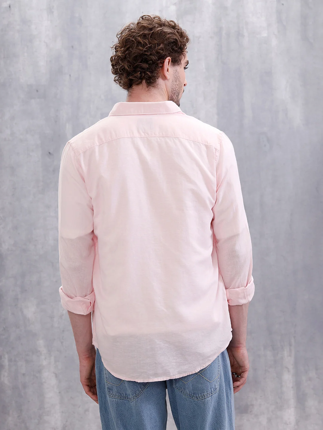 Solid Linen Blend Slim Fit Shirt | Pink - Image 4