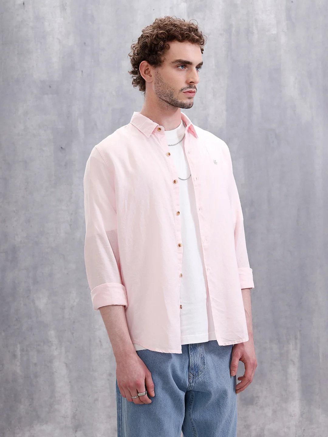 Solid Linen Blend Slim Fit Shirt | Pink - Image 5